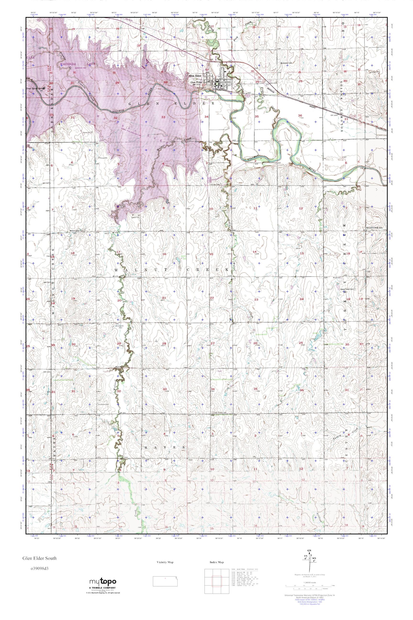 MyTopo Glen Elder South, Kansas USGS Quad Topo Map