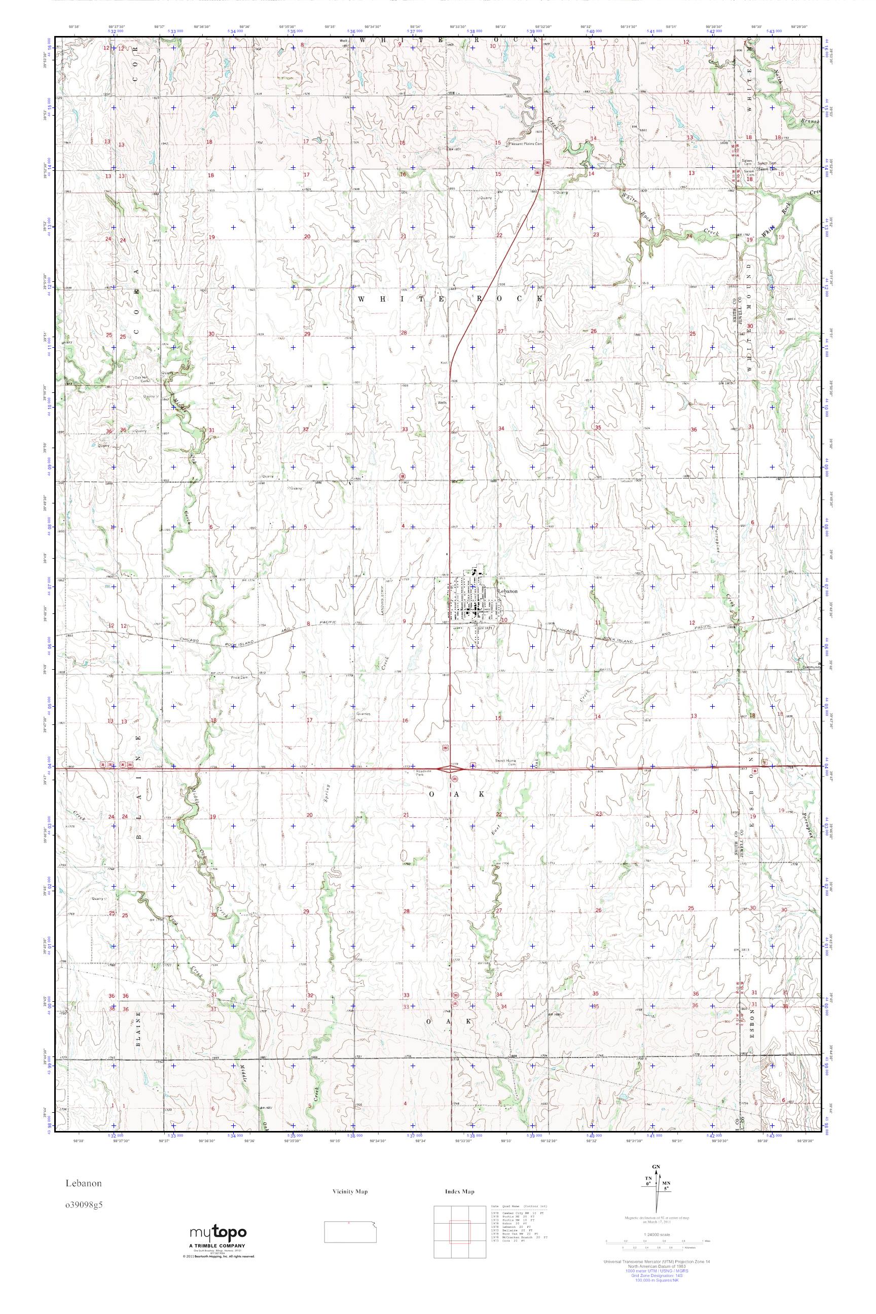 MyTopo Lebanon, Kansas USGS Quad Topo Map