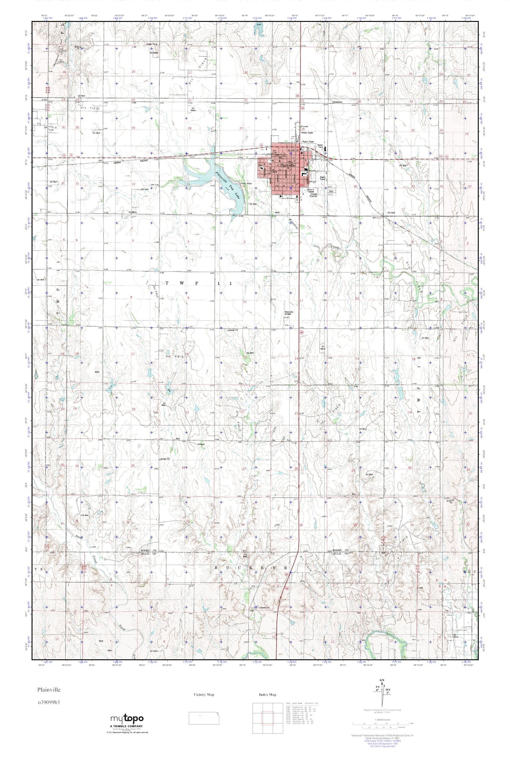 MyTopo Plainville, Kansas USGS Quad Topo Map
