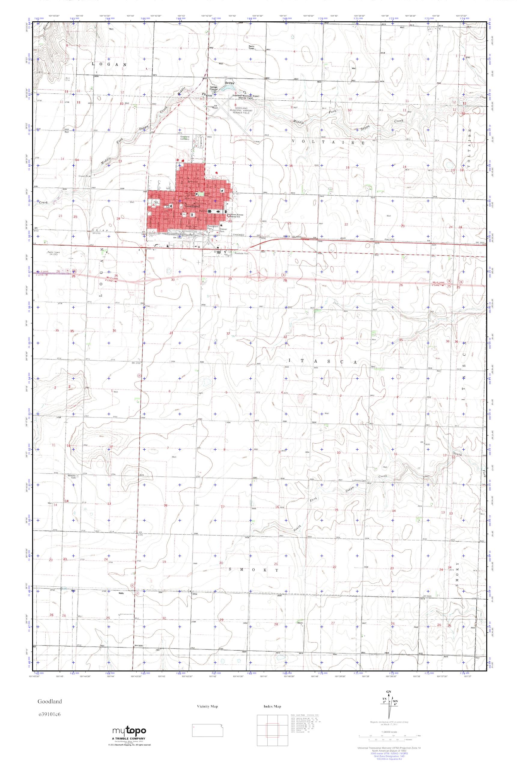 MyTopo Goodland, Kansas USGS Quad Topo Map