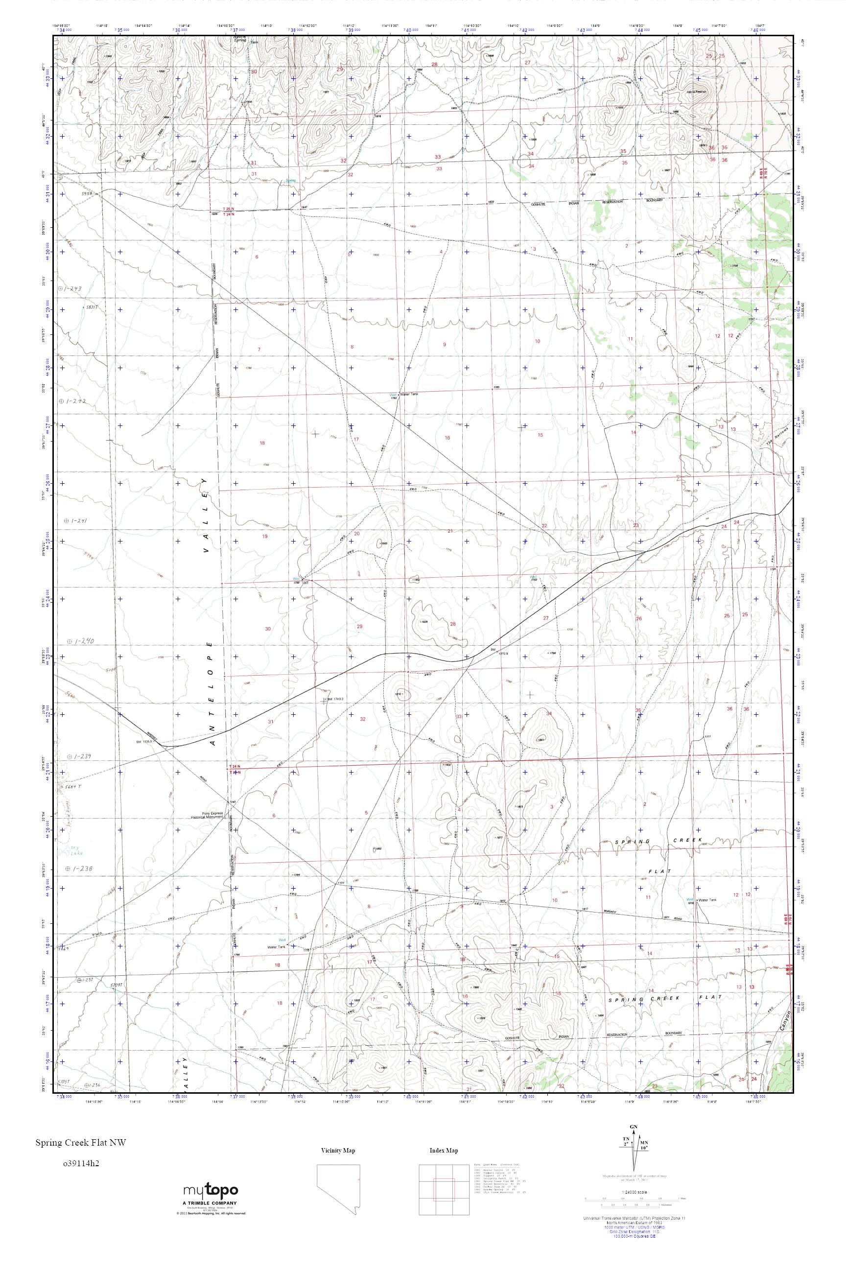MyTopo Spring Creek Flat NW, Nevada USGS Quad Topo Map