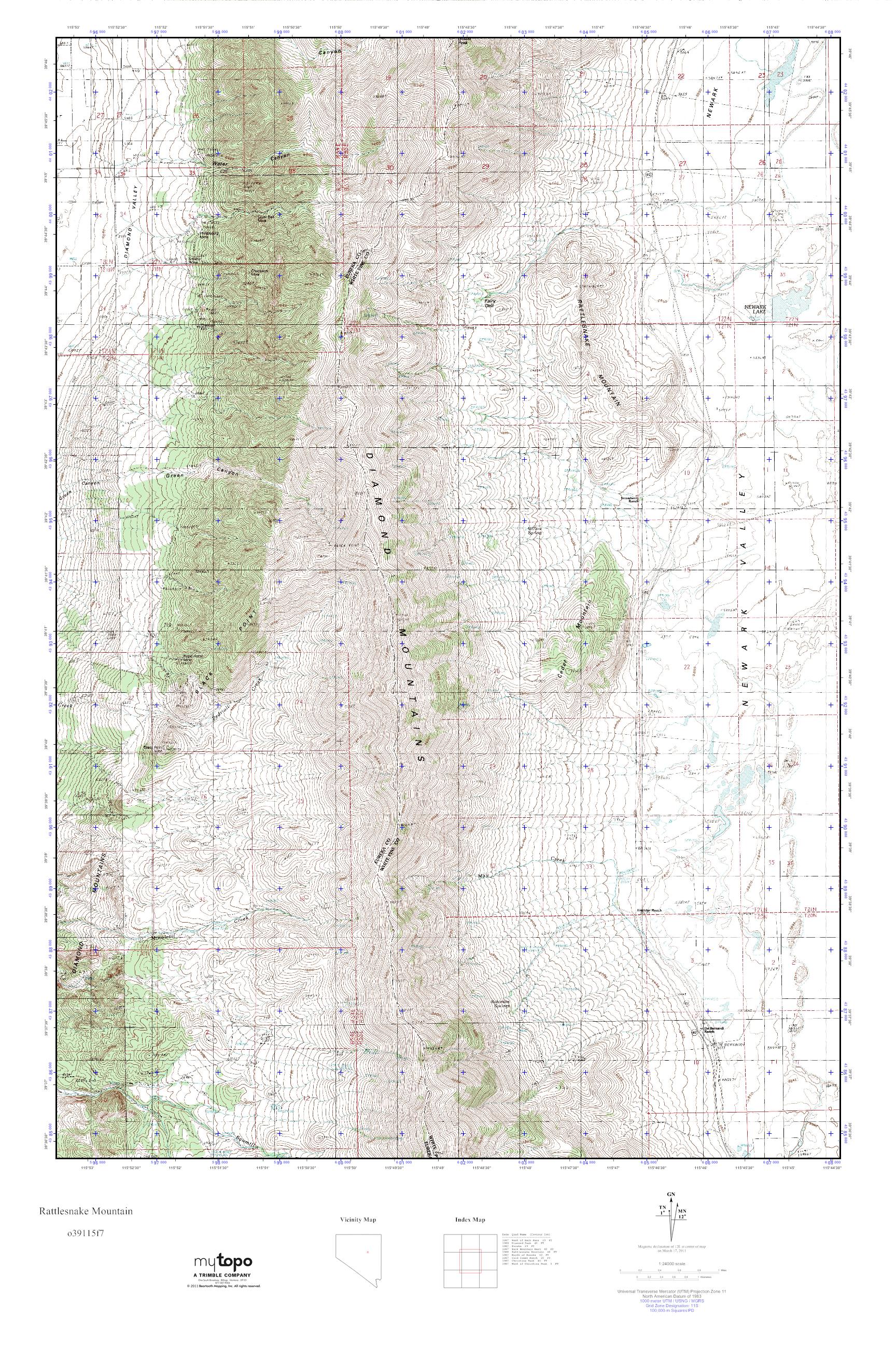 MyTopo Rattlesnake Mountain, Nevada USGS Quad Topo Map