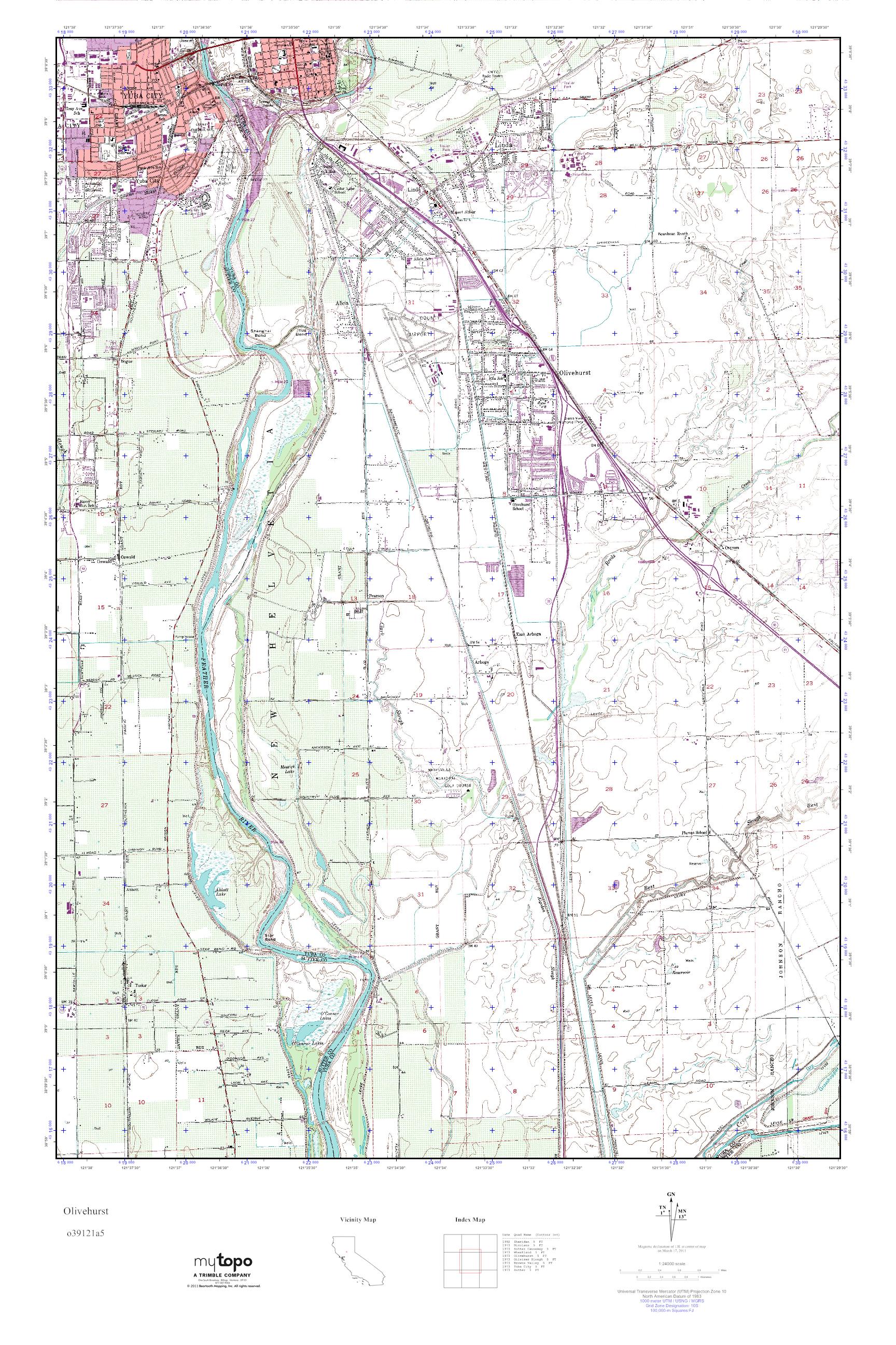 MyTopo Olivehurst, California USGS Quad Topo Map