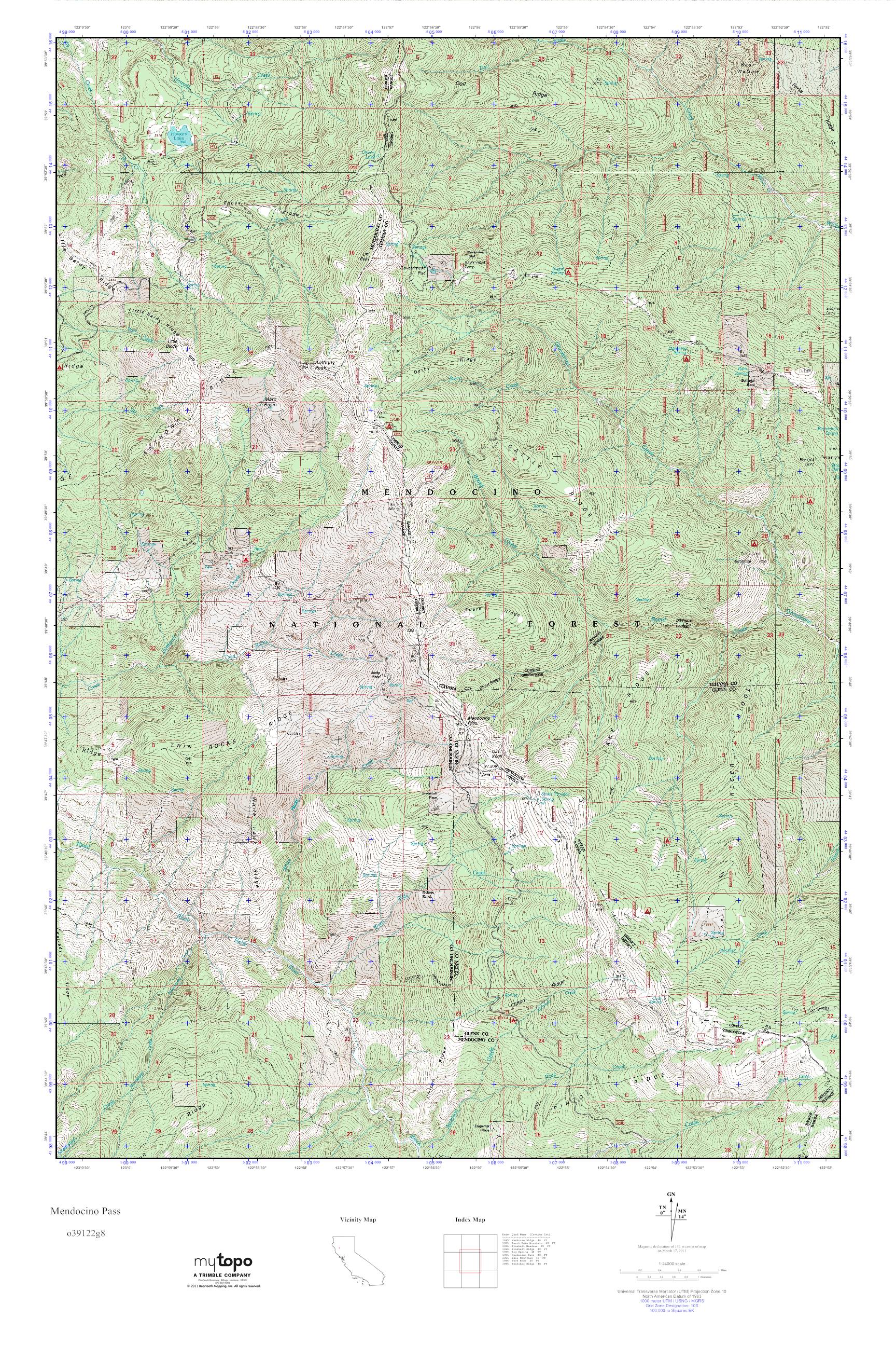 MyTopo Mendocino Pass, California USGS Quad Topo Map