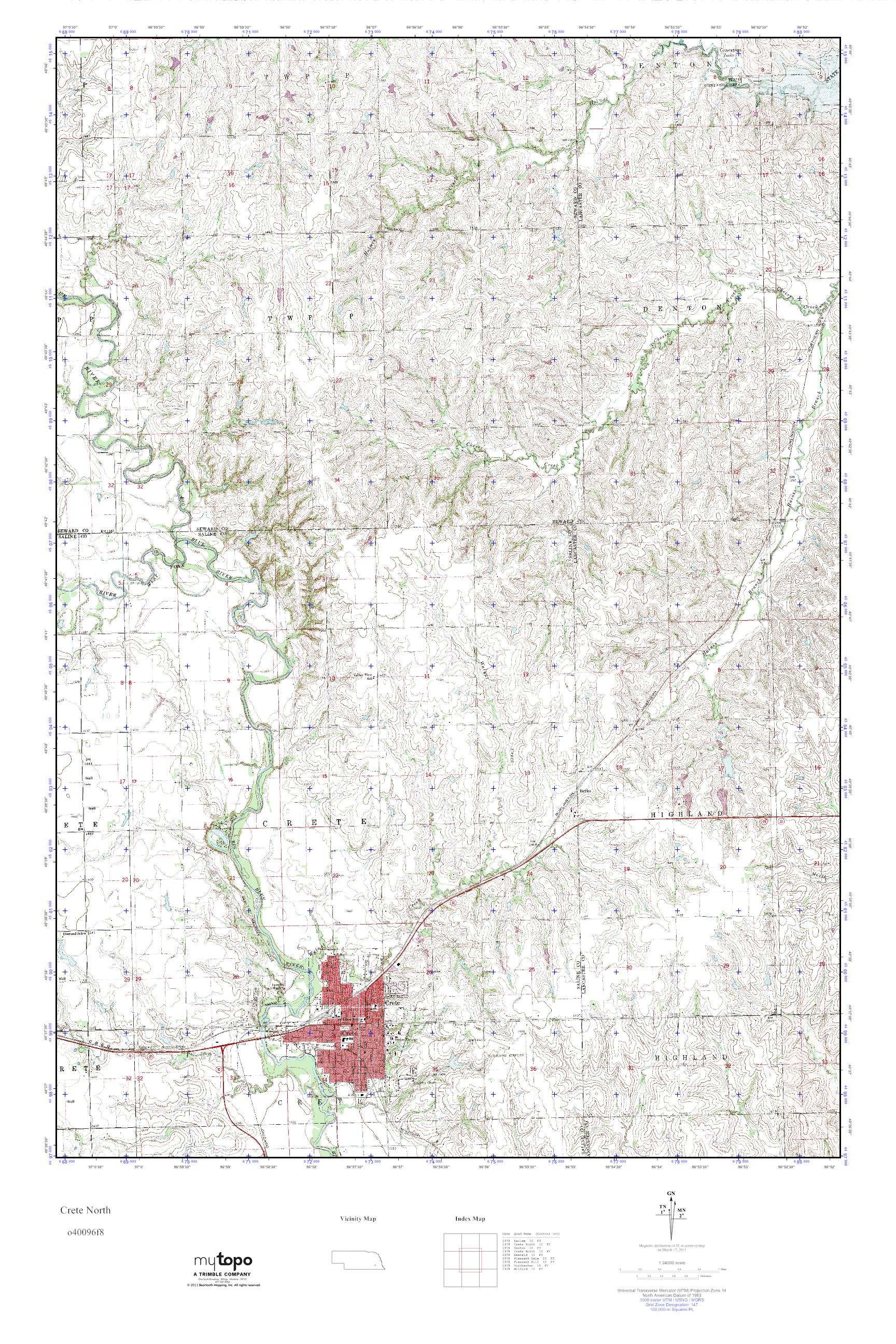 MyTopo Crete North, Nebraska USGS Quad Topo Map