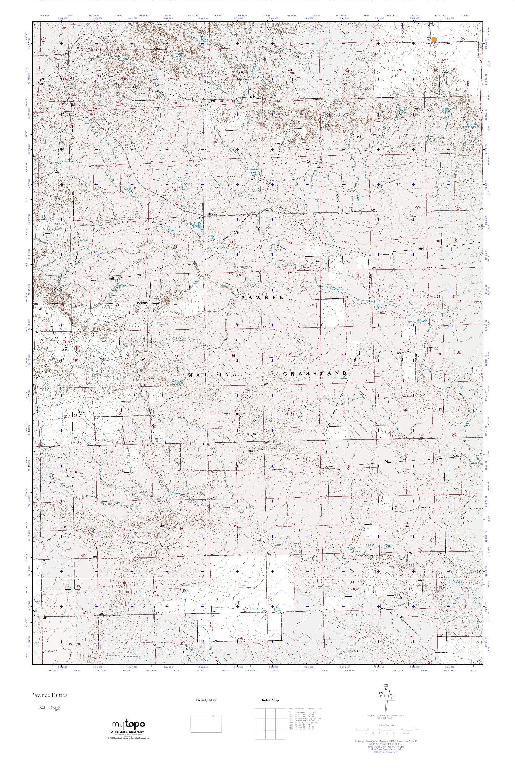 MyTopo Pawnee Buttes, Colorado USGS Quad Topo Map
