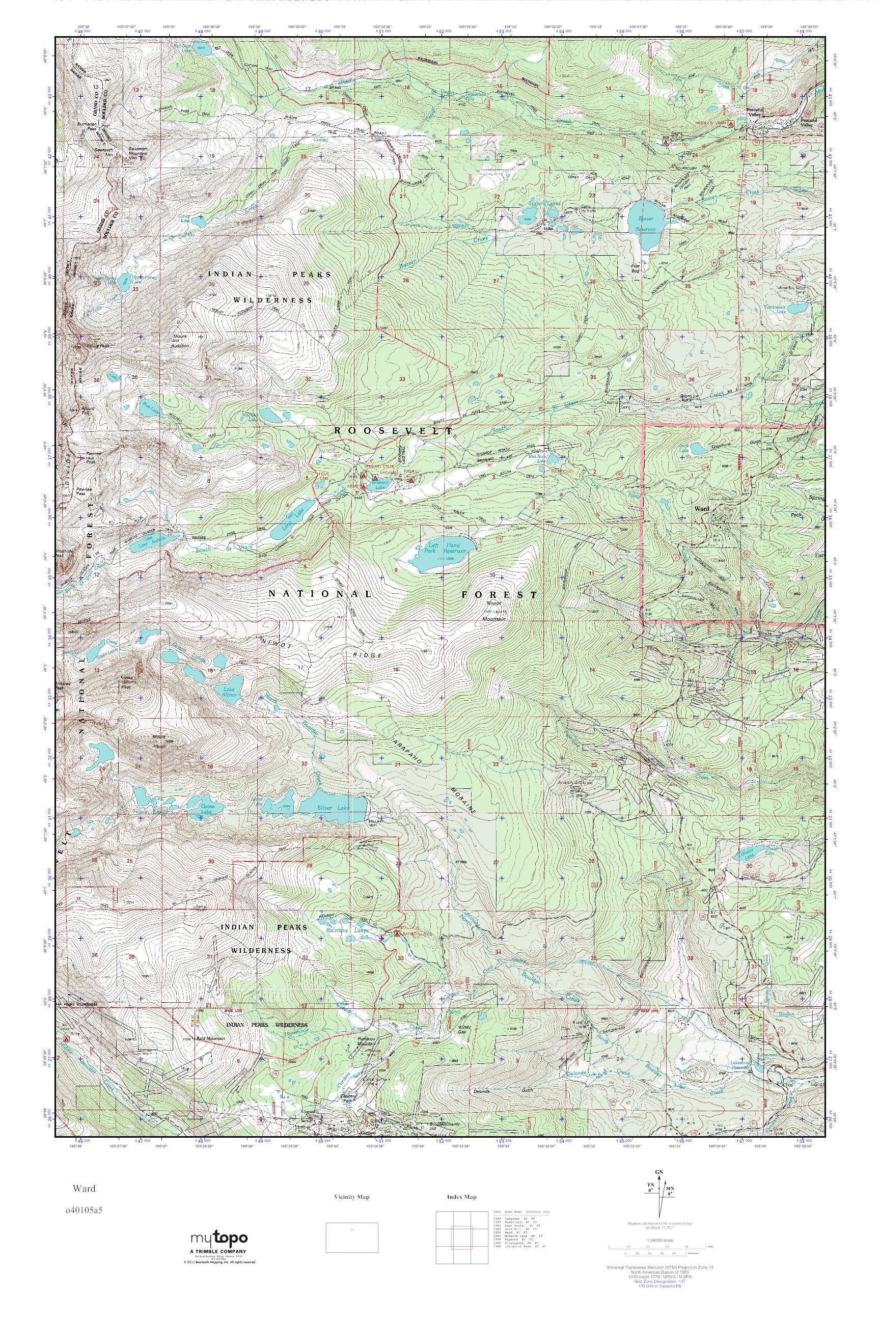 MyTopo Ward, Colorado USGS Quad Topo Map