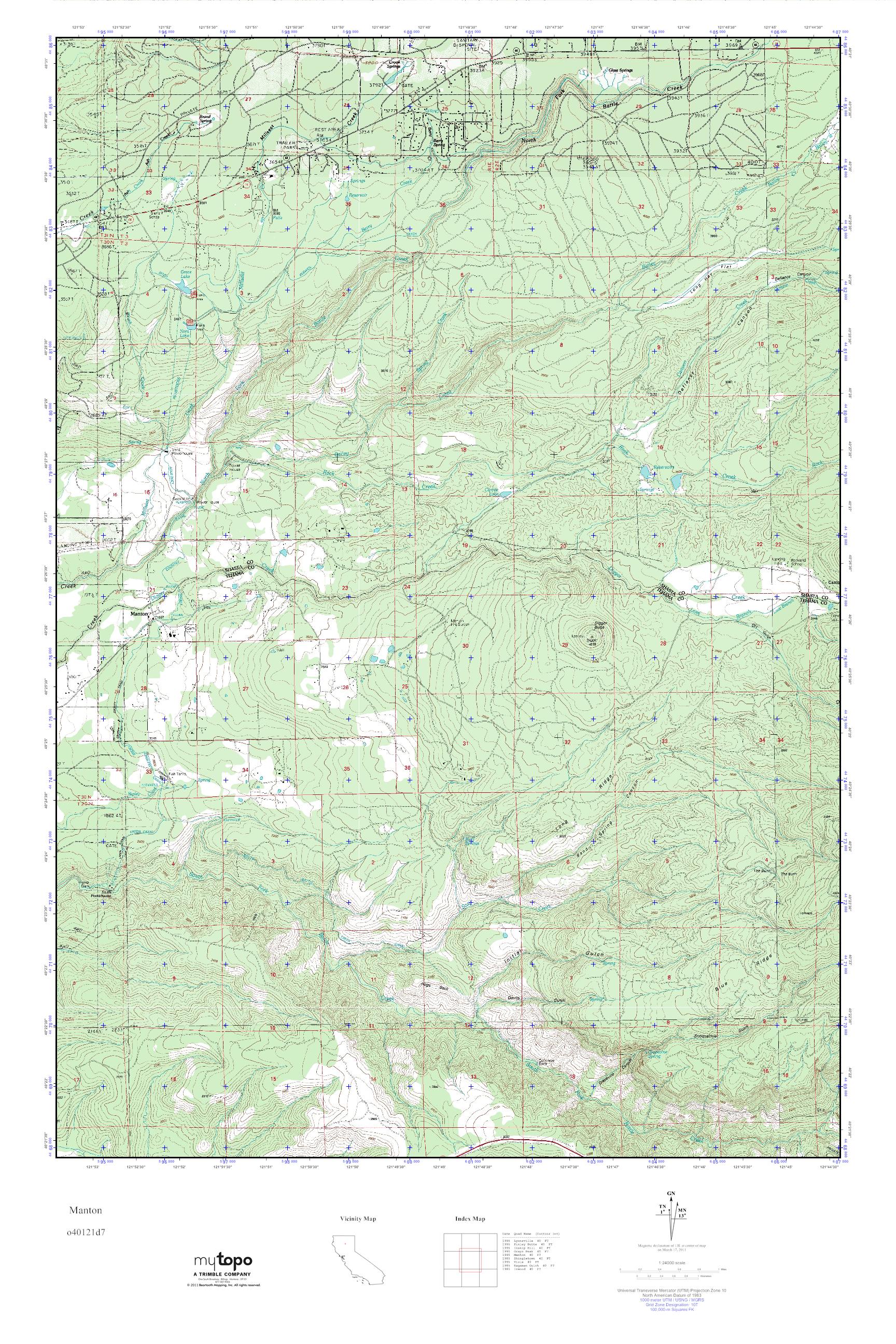 MyTopo Manton, California USGS Quad Topo Map