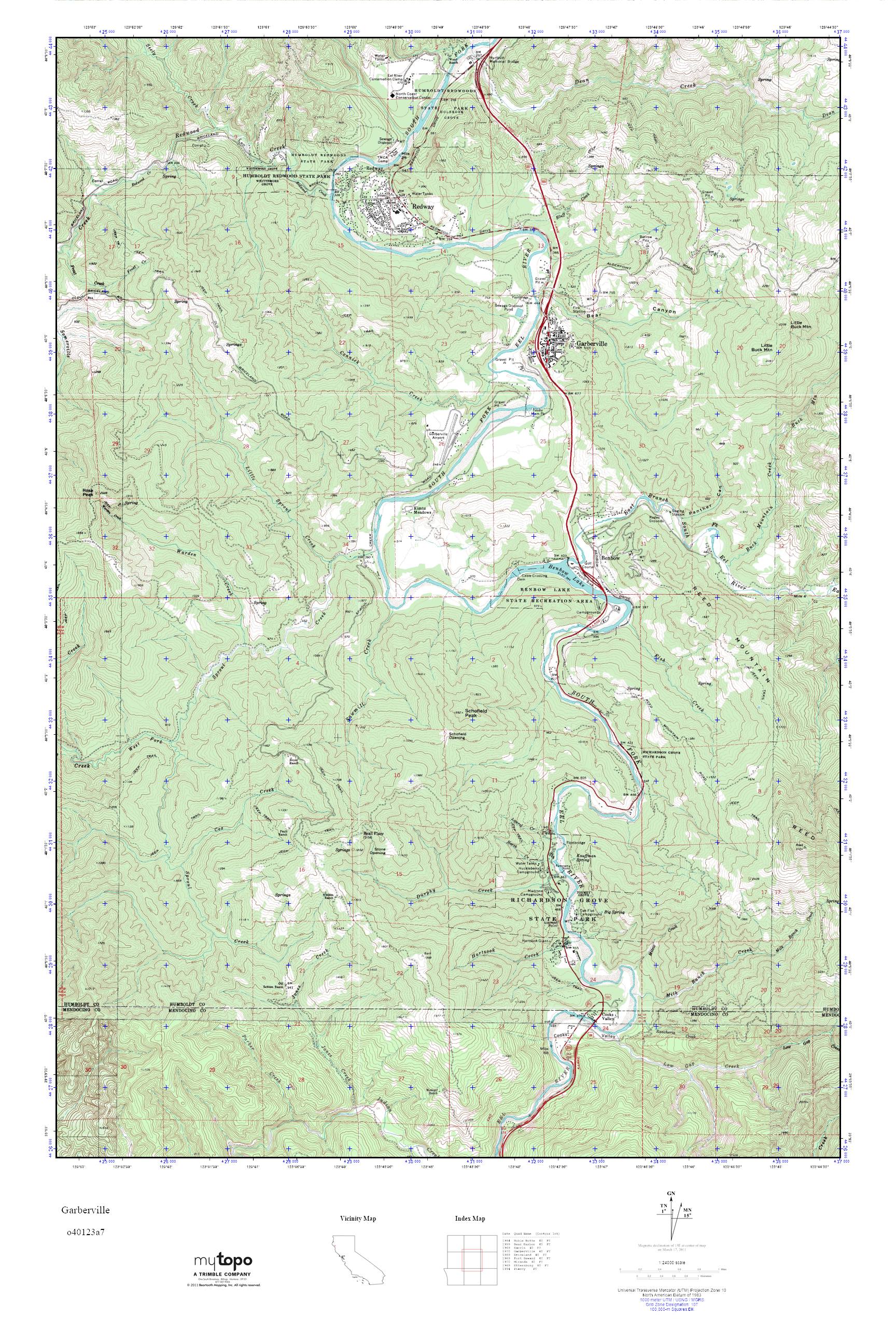 MyTopo Garberville, California USGS Quad Topo Map