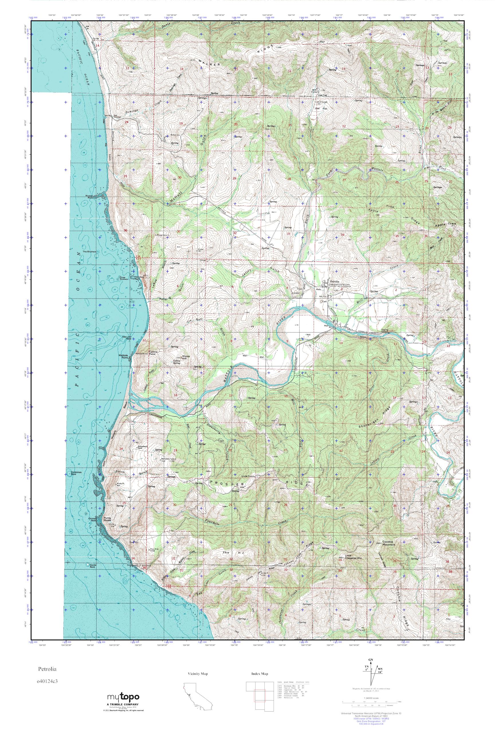 MyTopo Petrolia, California USGS Quad Topo Map