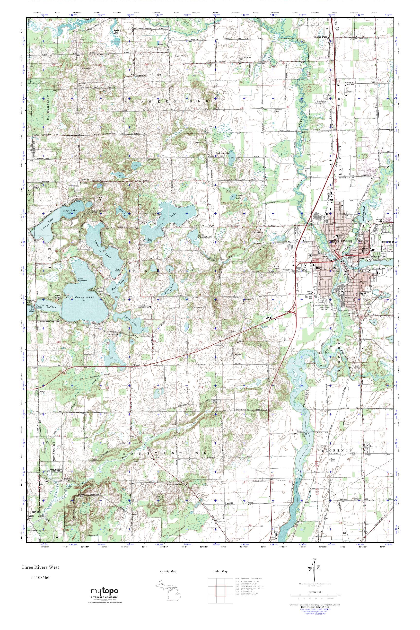 MyTopo Three Rivers West, Michigan USGS Quad Topo Map