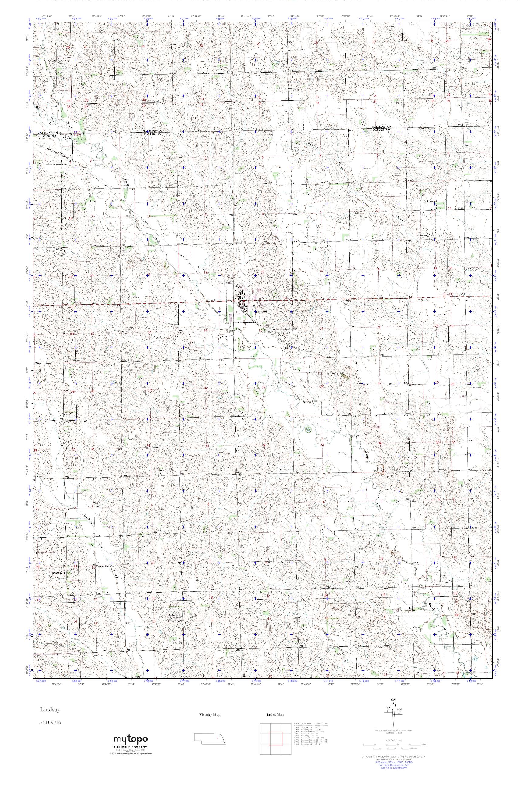 MyTopo Lindsay, Nebraska USGS Quad Topo Map