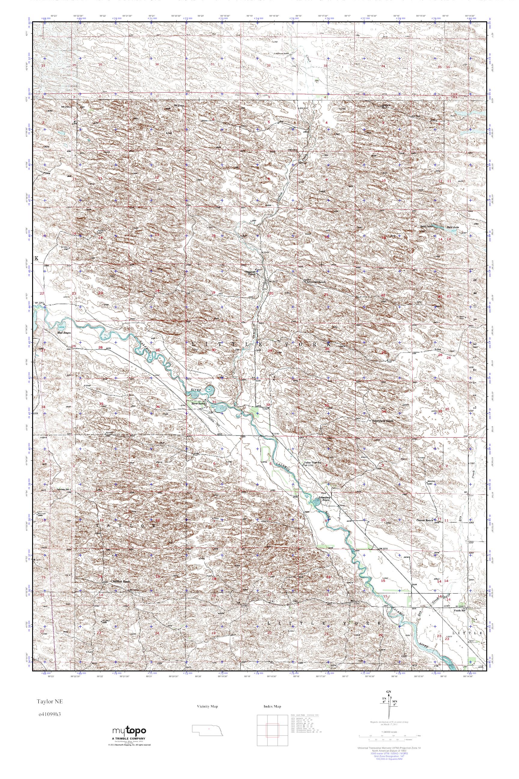 MyTopo Taylor NE, Nebraska USGS Quad Topo Map