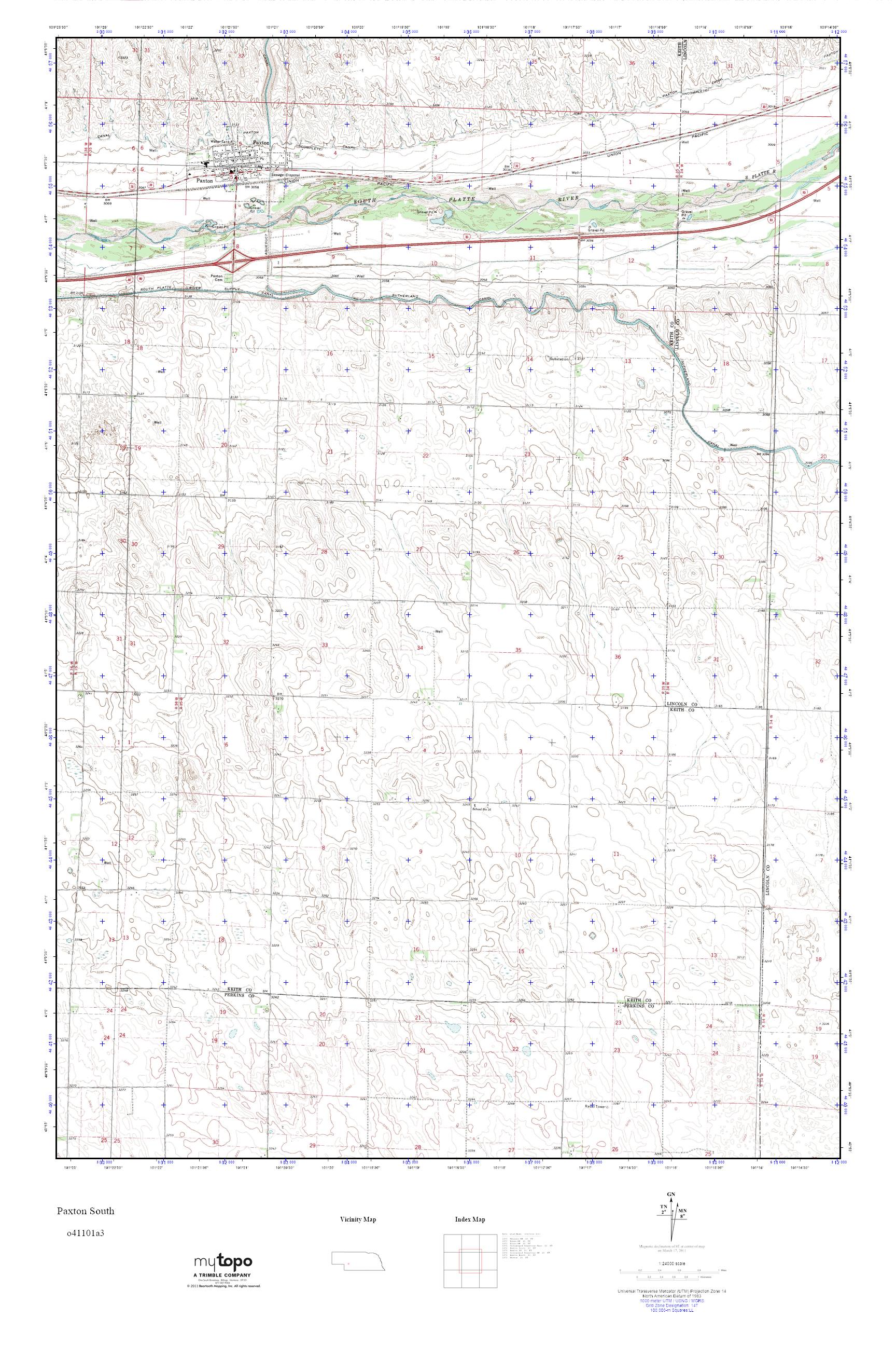 MyTopo Paxton South, Nebraska USGS Quad Topo Map