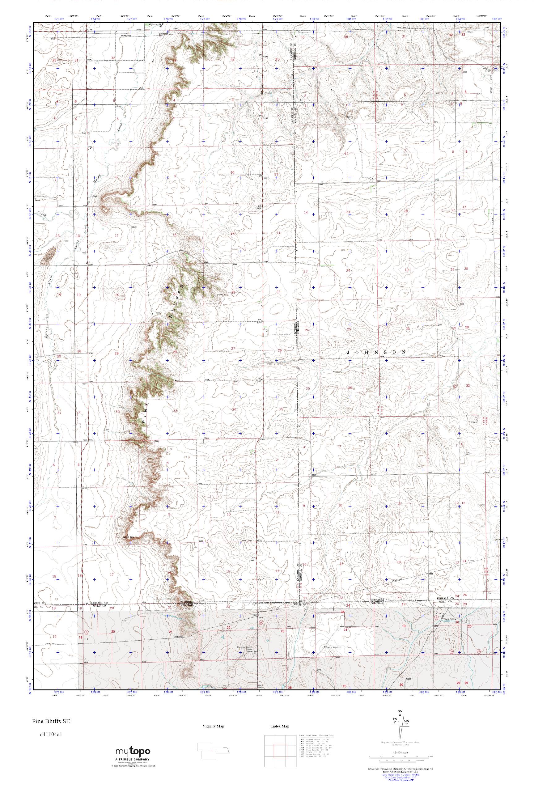 MyTopo Pine Bluffs SE, Wyoming USGS Quad Topo Map