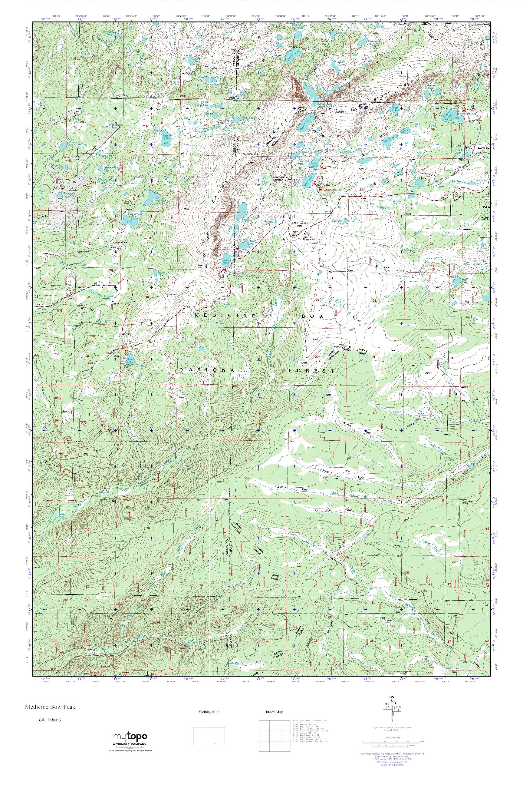 MyTopo Medicine Bow Peak, Wyoming USGS Quad Topo Map