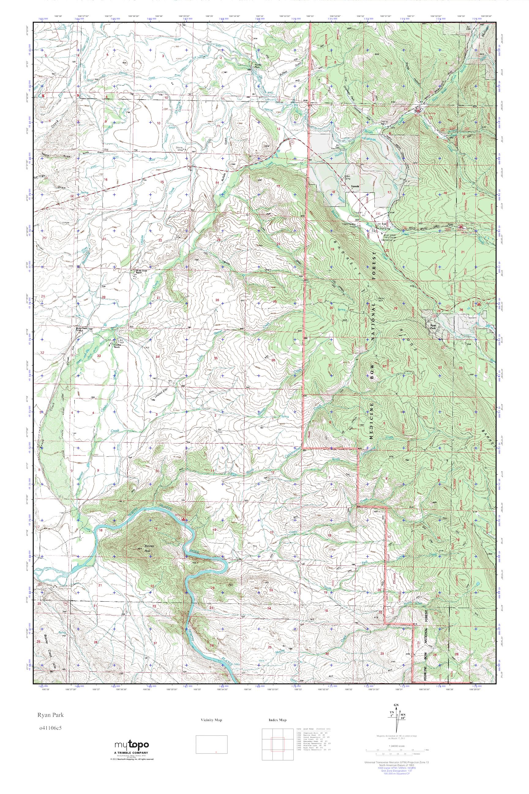 MyTopo Ryan Park, Wyoming USGS Quad Topo Map