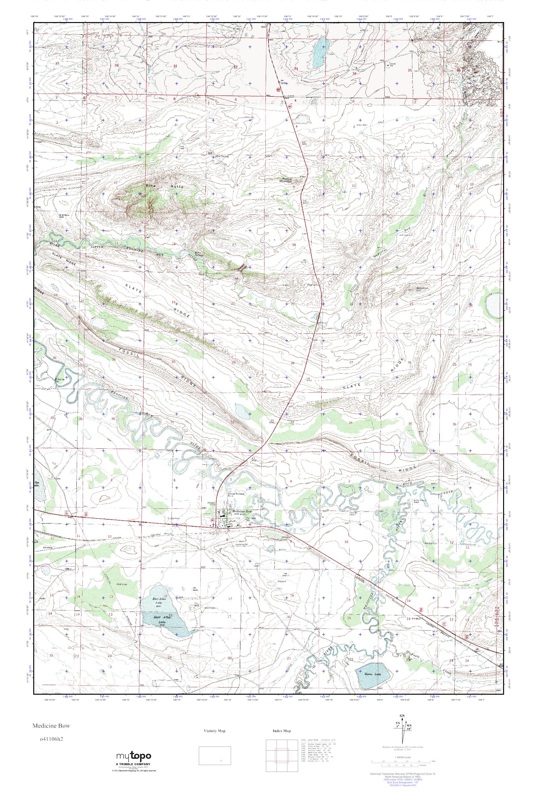 MyTopo Medicine Bow, Wyoming USGS Quad Topo Map