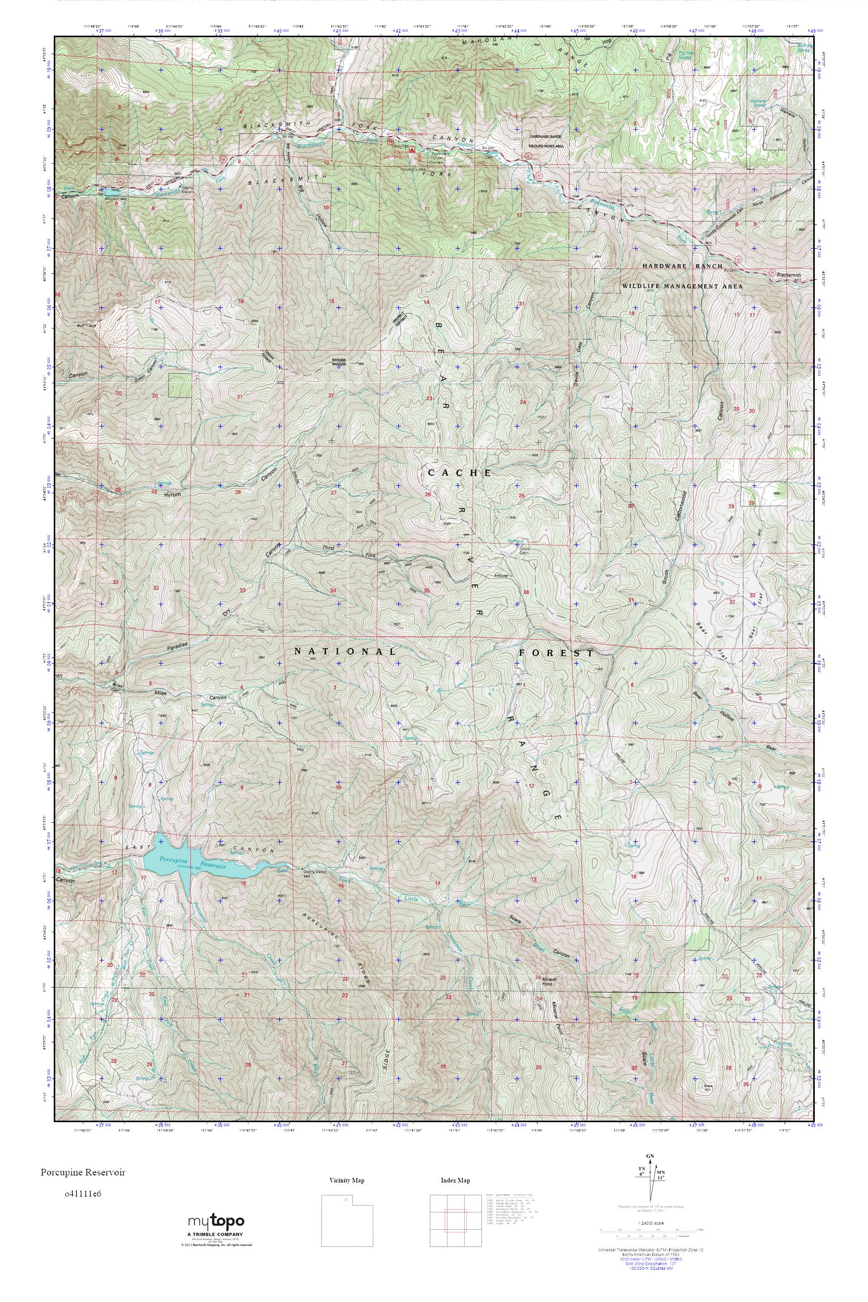 MyTopo Porcupine Reservoir, Utah USGS Quad Topo Map