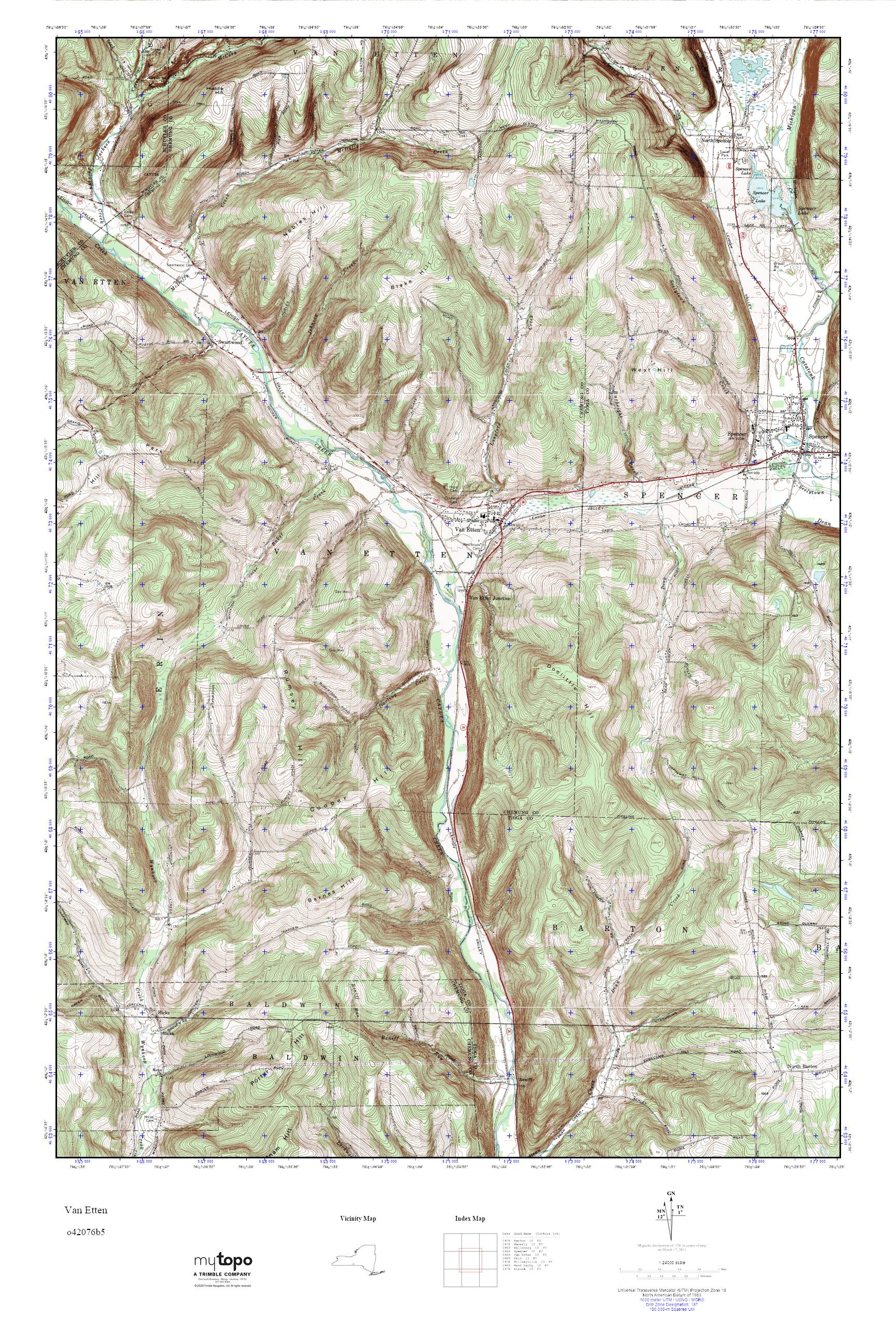 MyTopo Van Etten, New York USGS Quad Topo Map