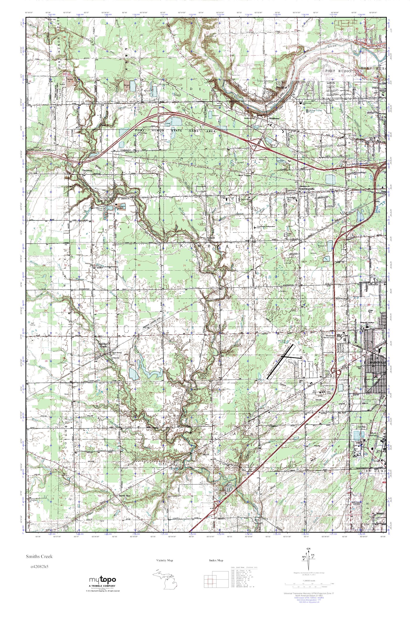 MyTopo Smiths Creek, Michigan USGS Quad Topo Map