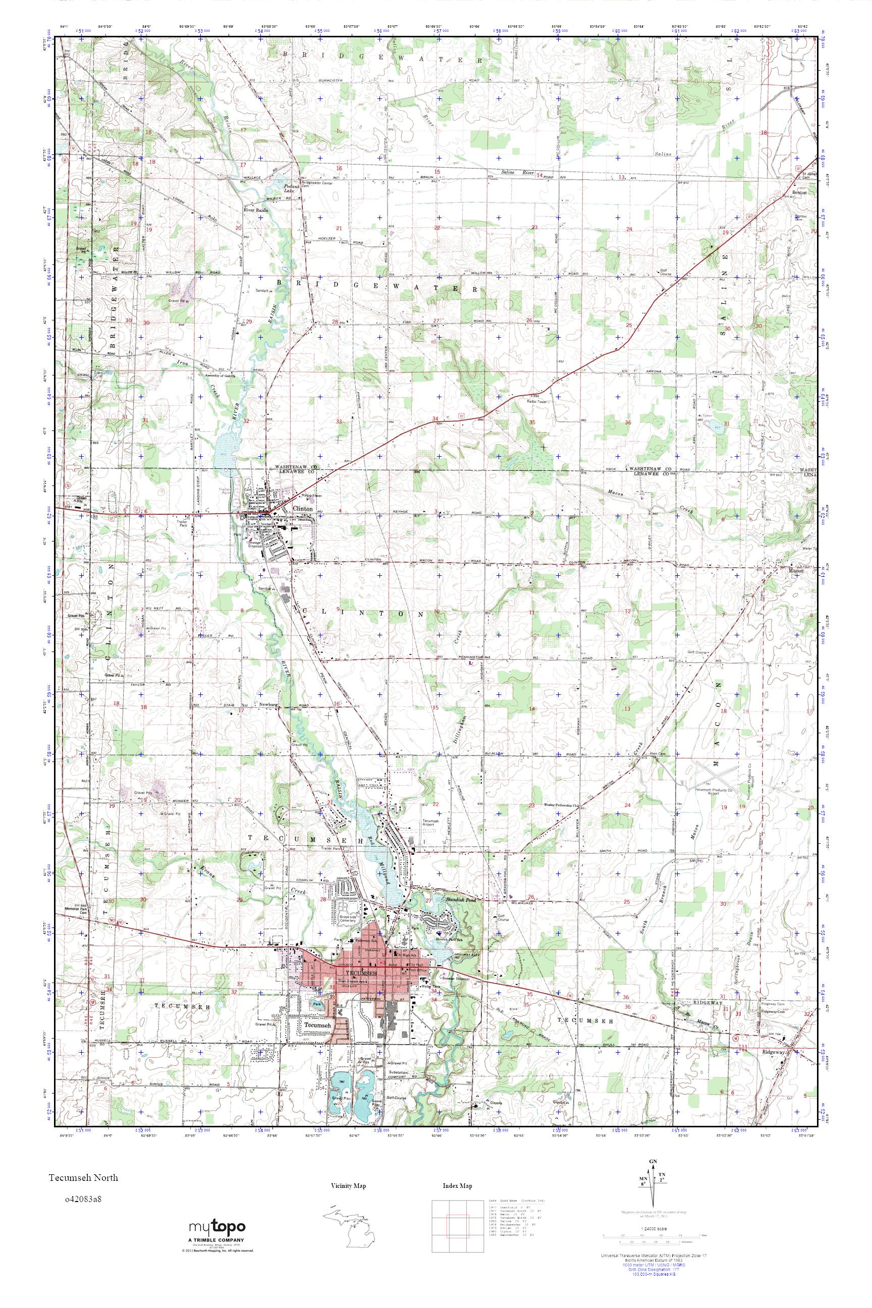MyTopo Tecumseh North, Michigan USGS Quad Topo Map