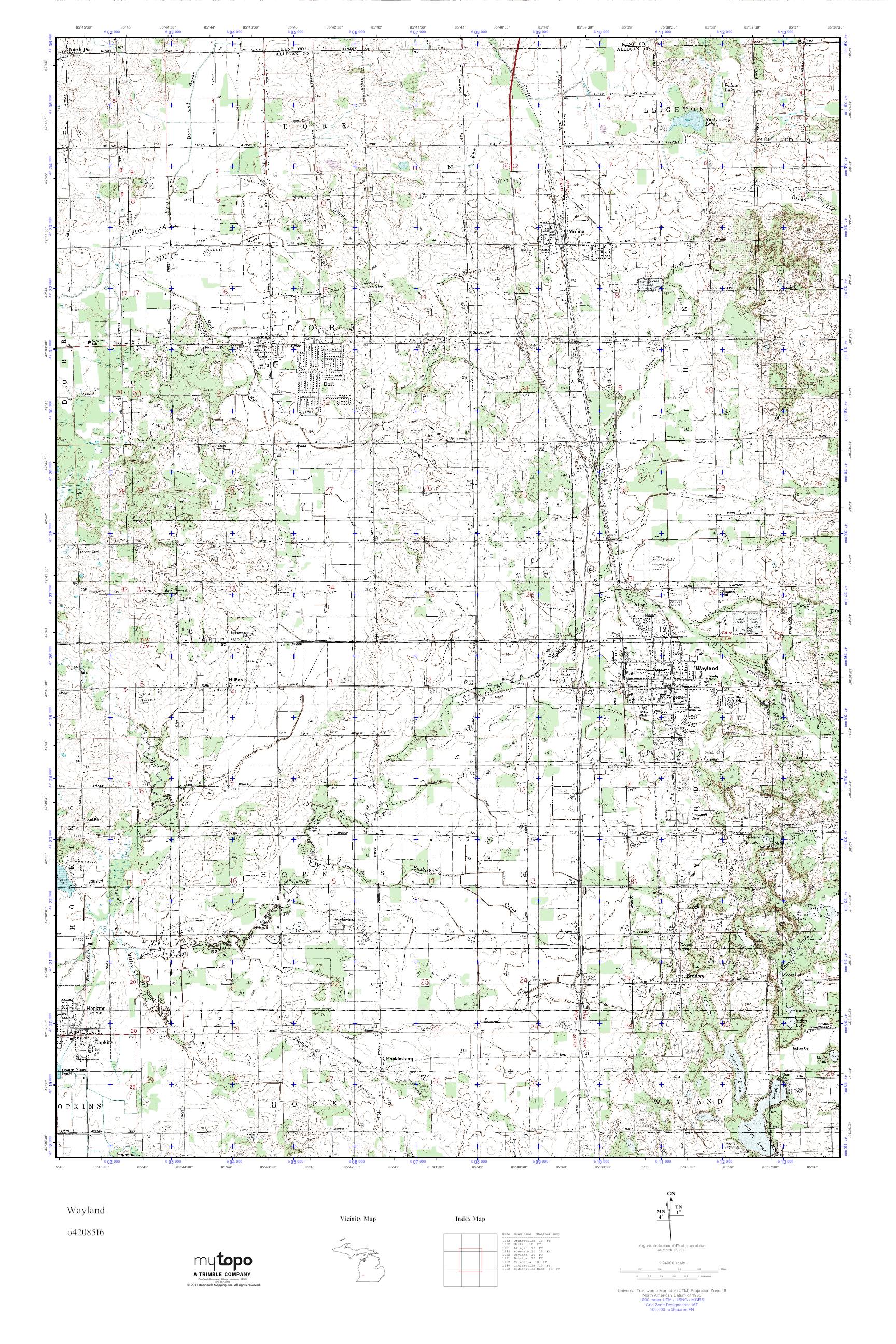 MyTopo Wayland, Michigan USGS Quad Topo Map