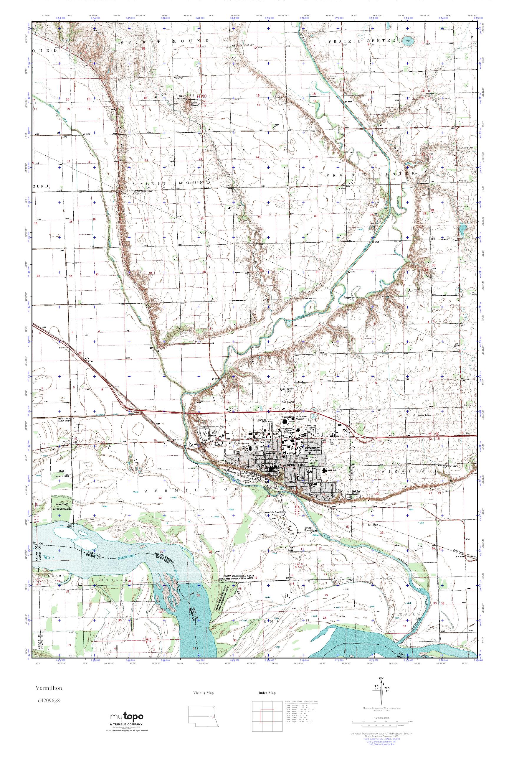 MyTopo Vermillion, South Dakota USGS Quad Topo Map