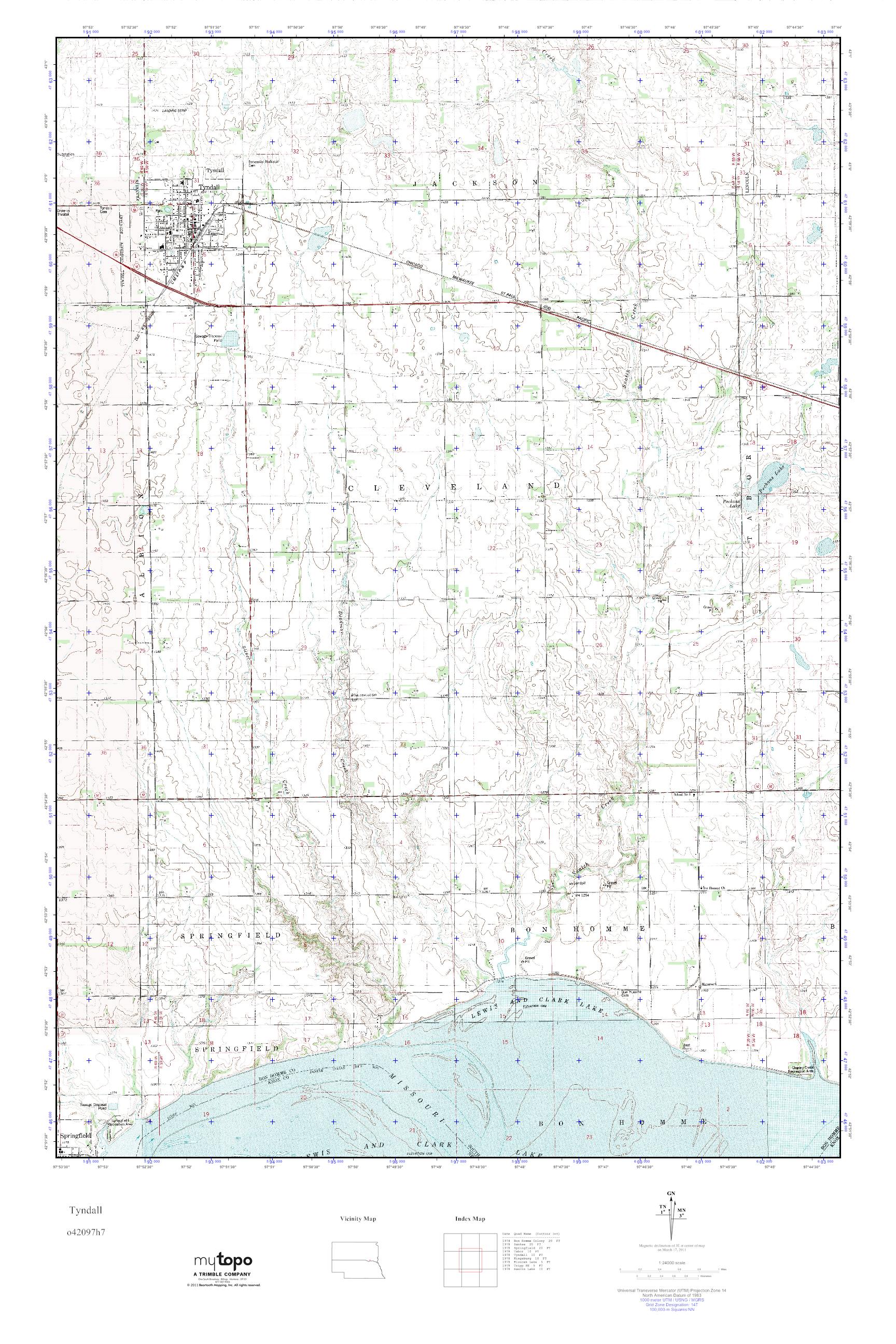 MyTopo Tyndall, South Dakota USGS Quad Topo Map