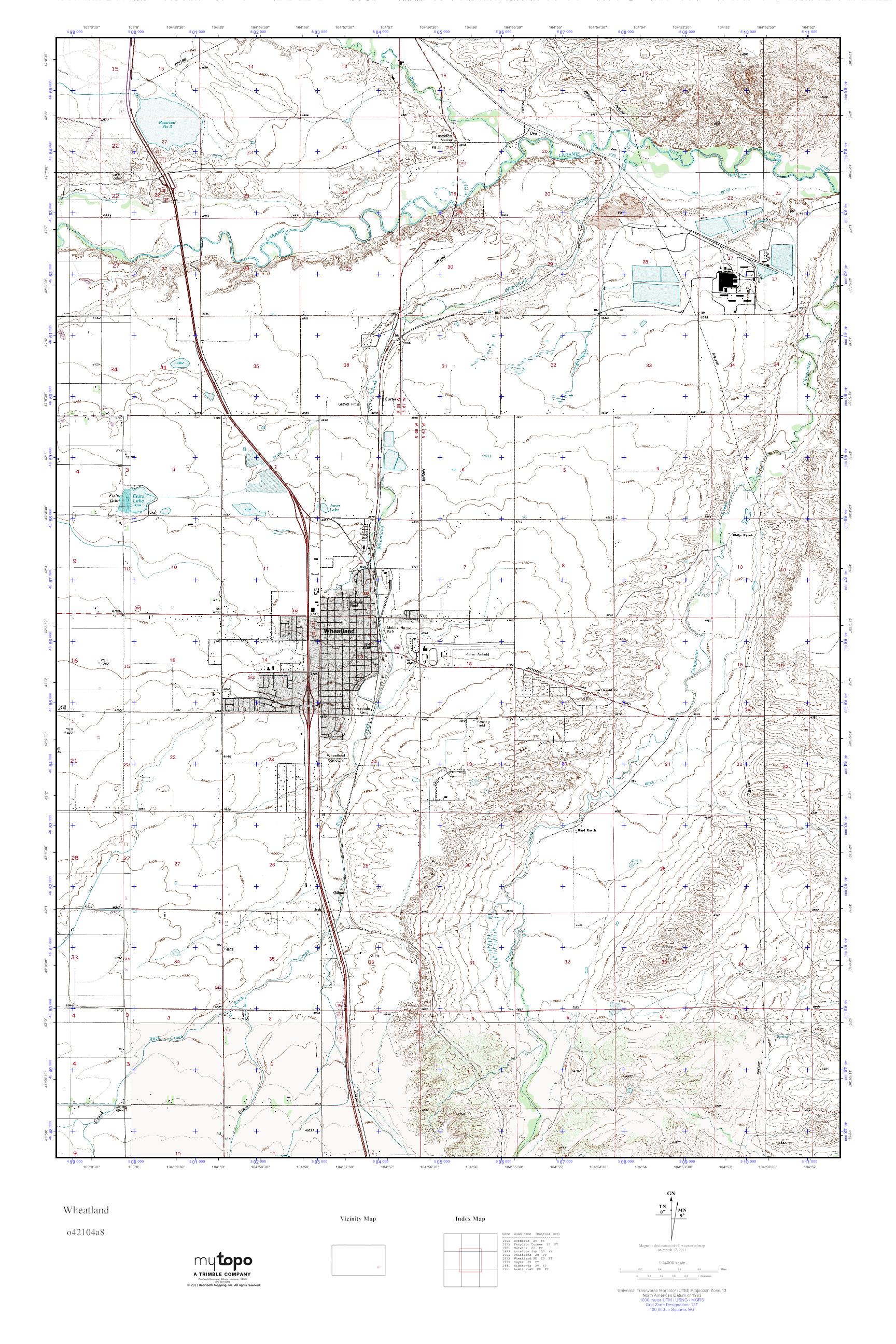 MyTopo Wheatland, Wyoming USGS Quad Topo Map