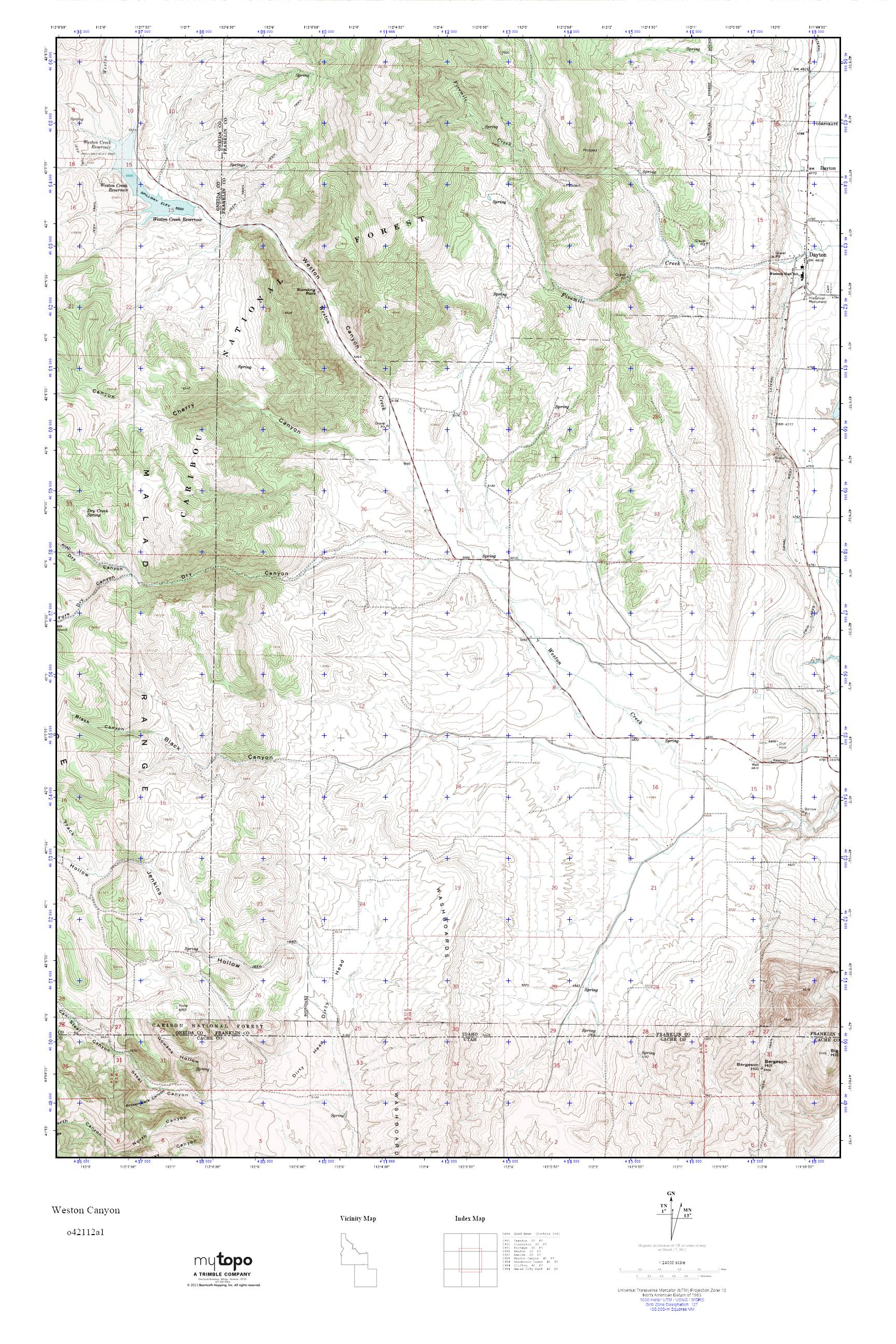 MyTopo Weston Canyon, Idaho USGS Quad Topo Map