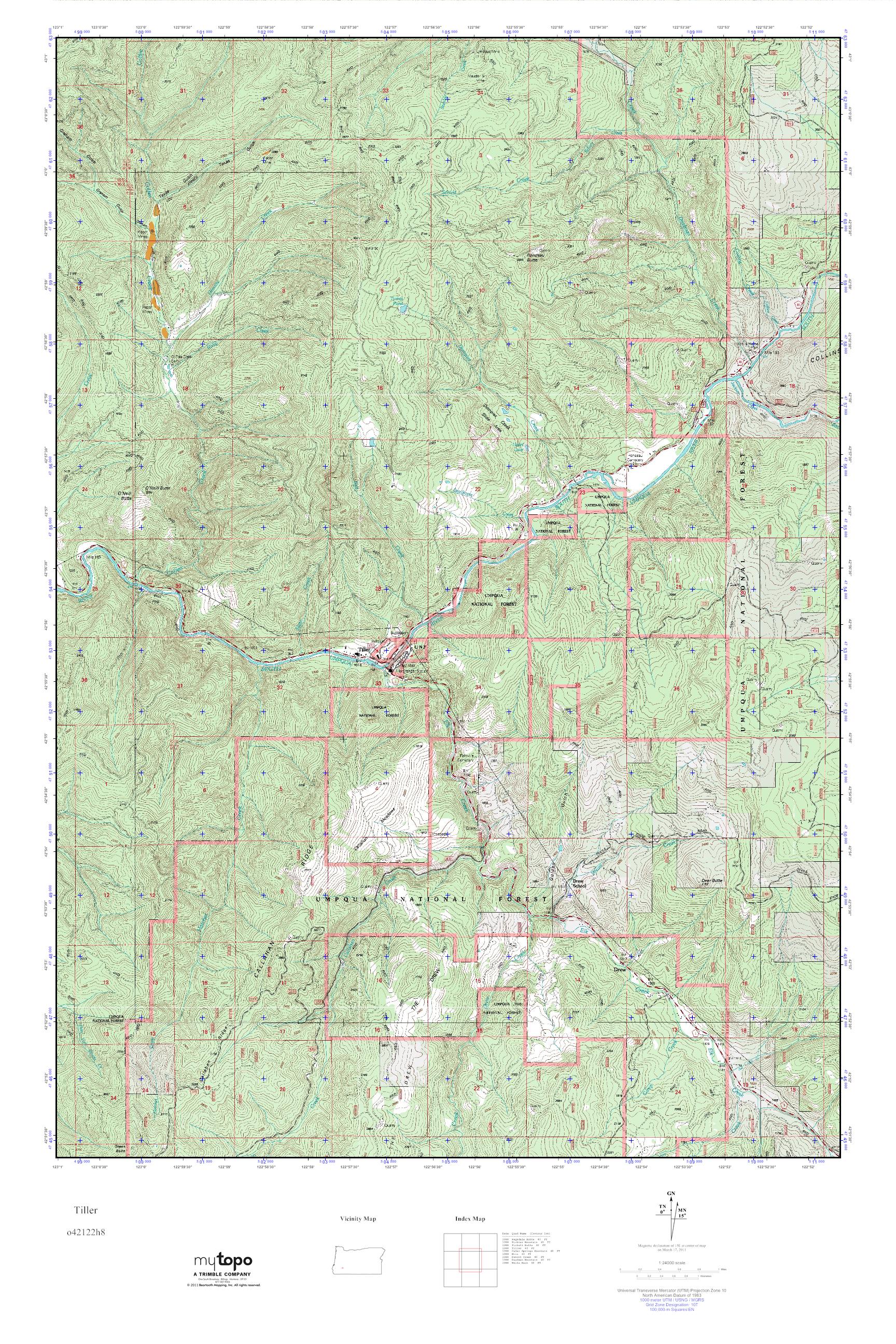 MyTopo Tiller, Oregon USGS Quad Topo Map
