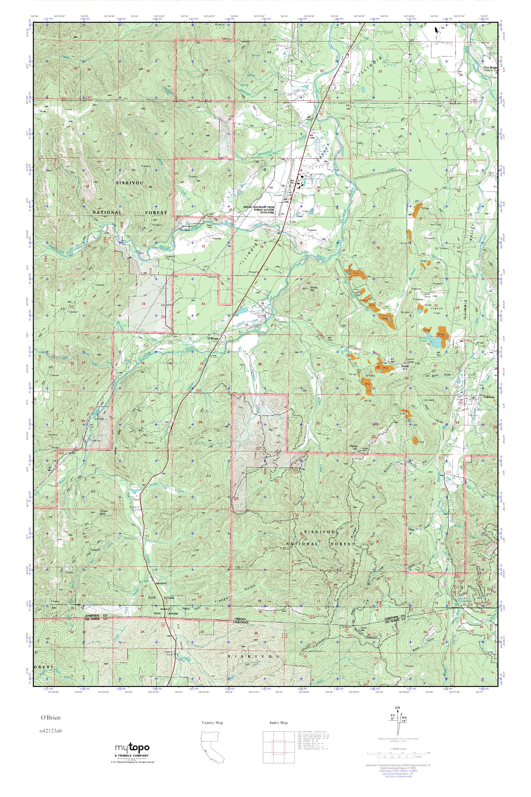 MyTopo O'Brien, Oregon USGS Quad Topo Map