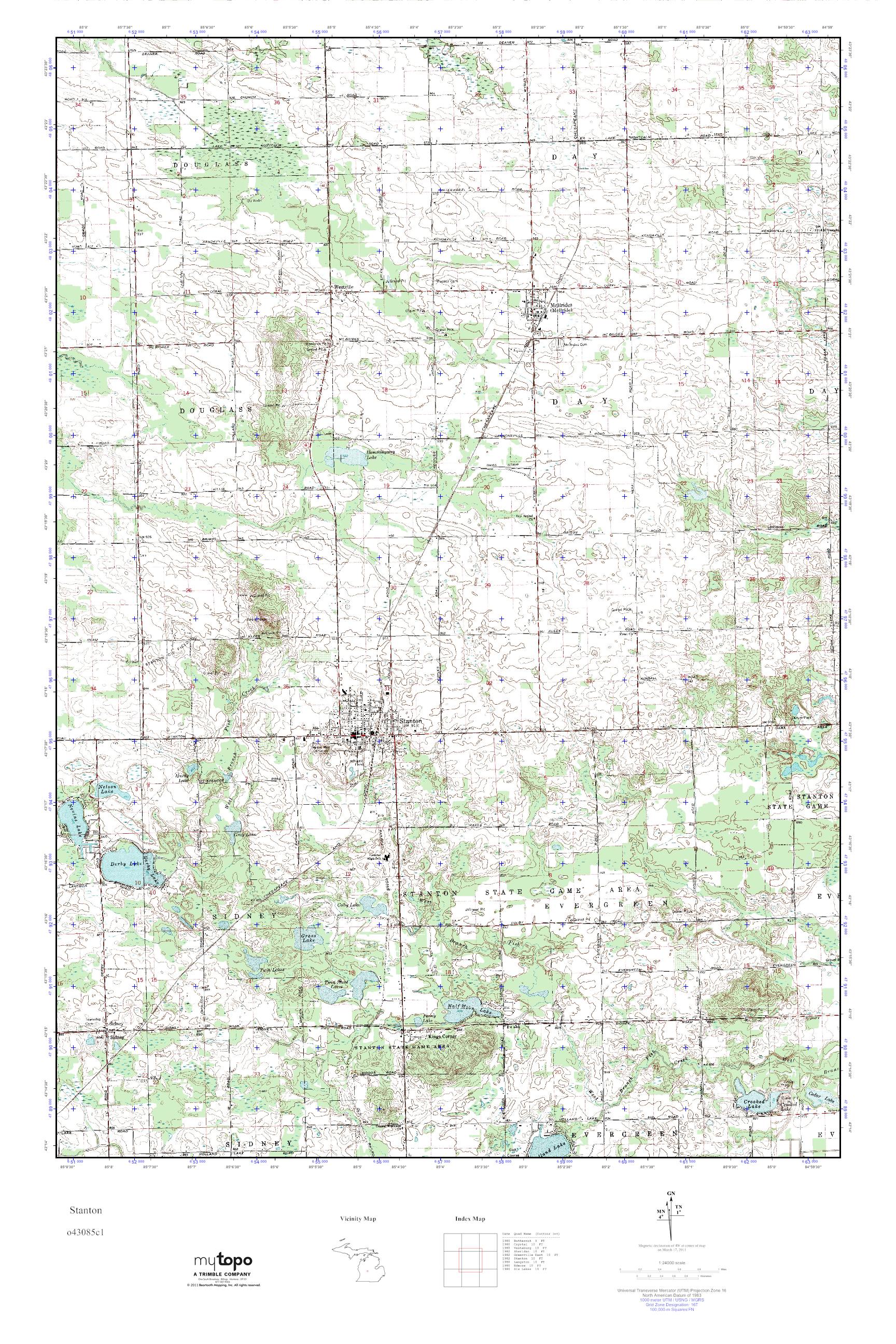 MyTopo Stanton, Michigan USGS Quad Topo Map