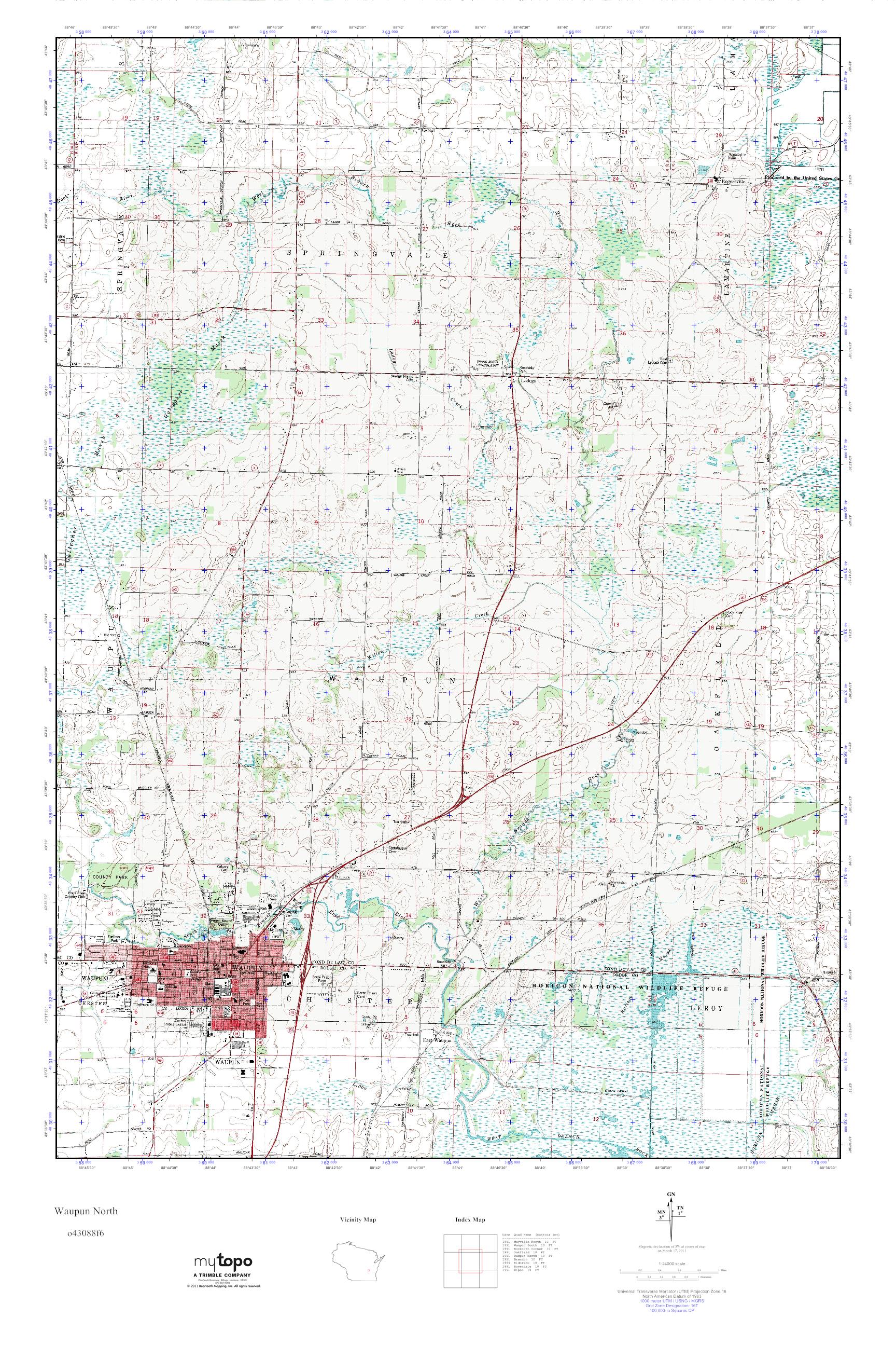 MyTopo Waupun North, Wisconsin USGS Quad Topo Map