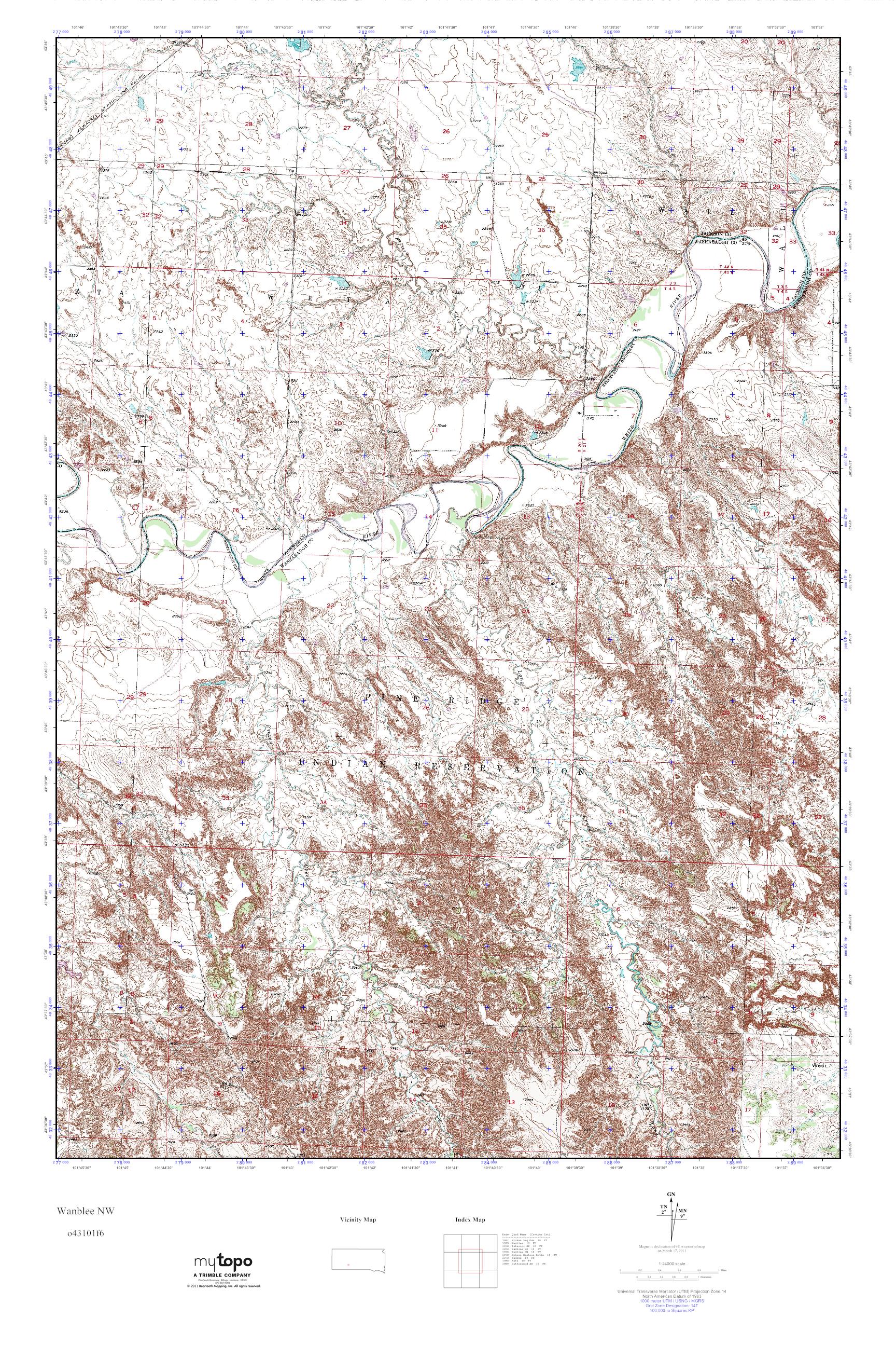MyTopo Wanblee NW, South Dakota USGS Quad Topo Map