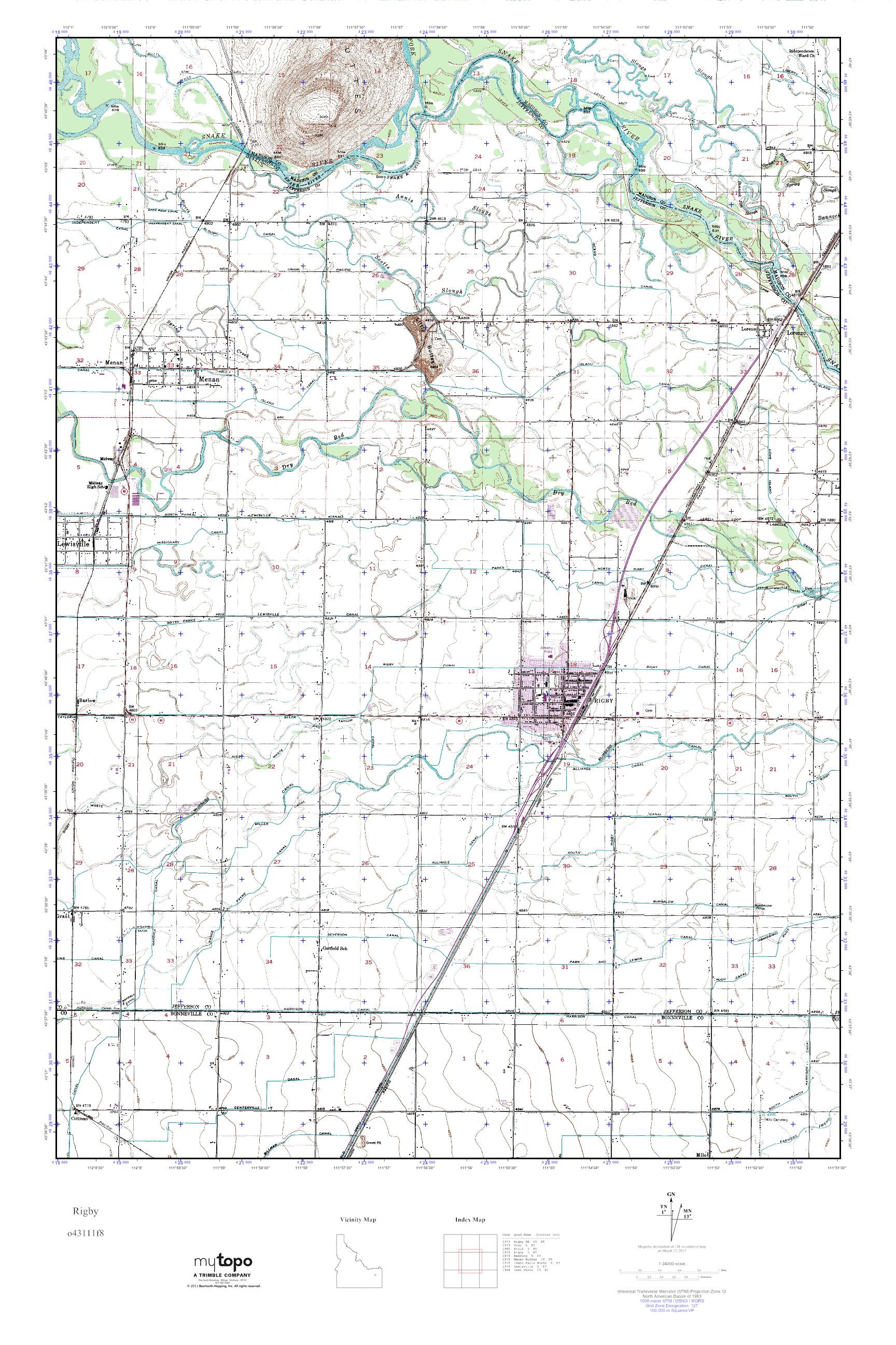 MyTopo Rigby, Idaho USGS Quad Topo Map