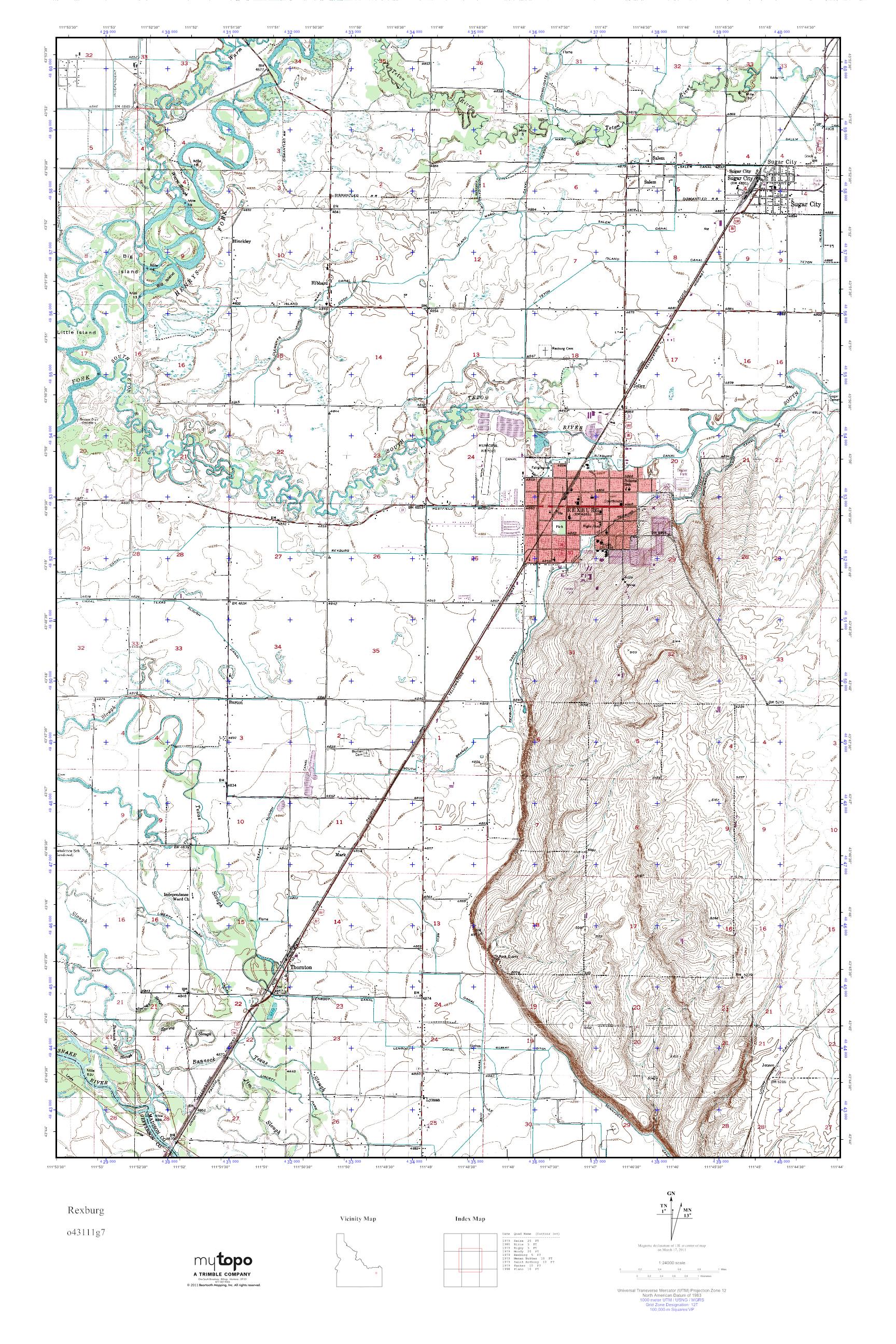 MyTopo Rexburg, Idaho USGS Quad Topo Map