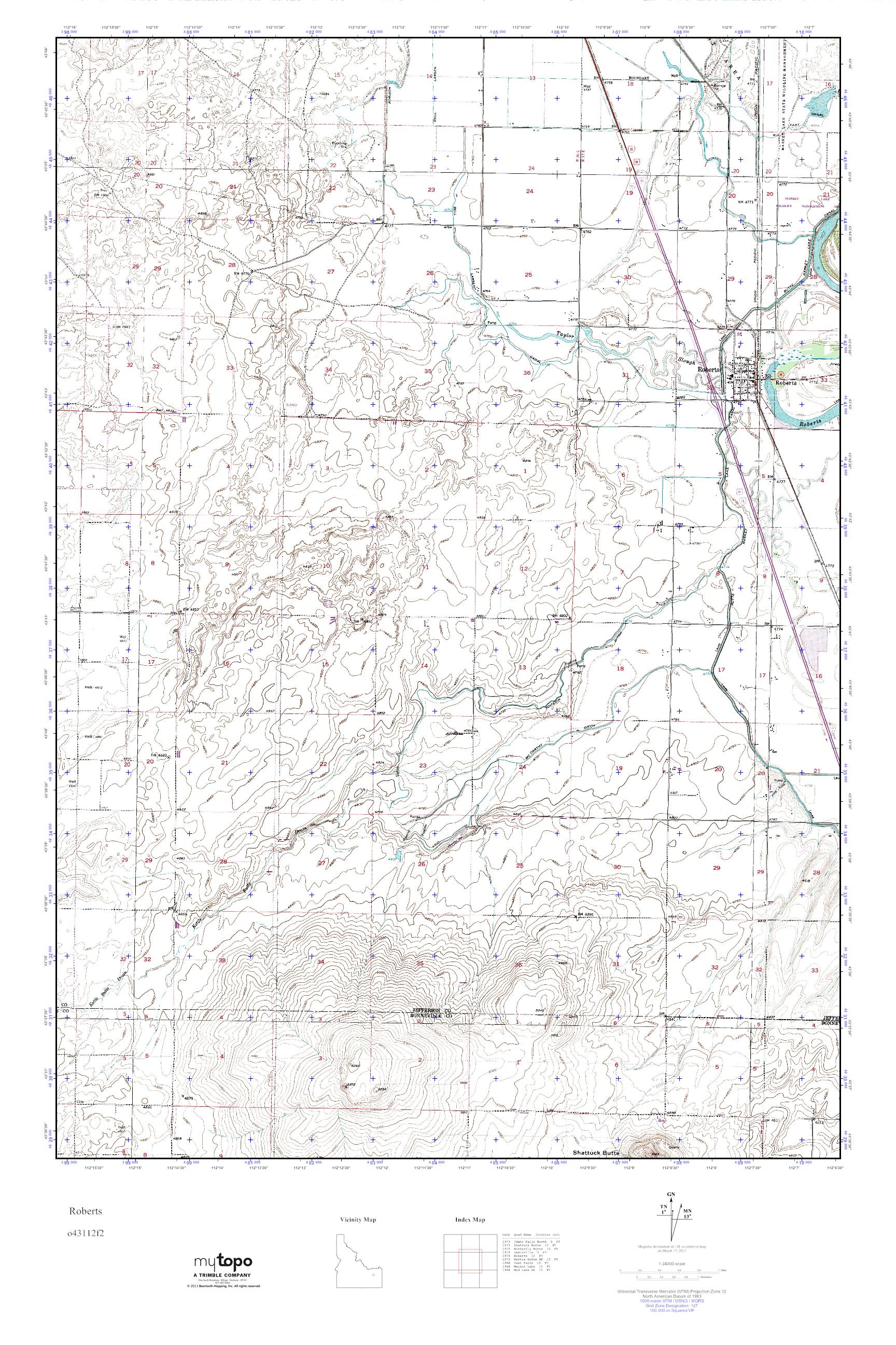 MyTopo Roberts, Idaho USGS Quad Topo Map