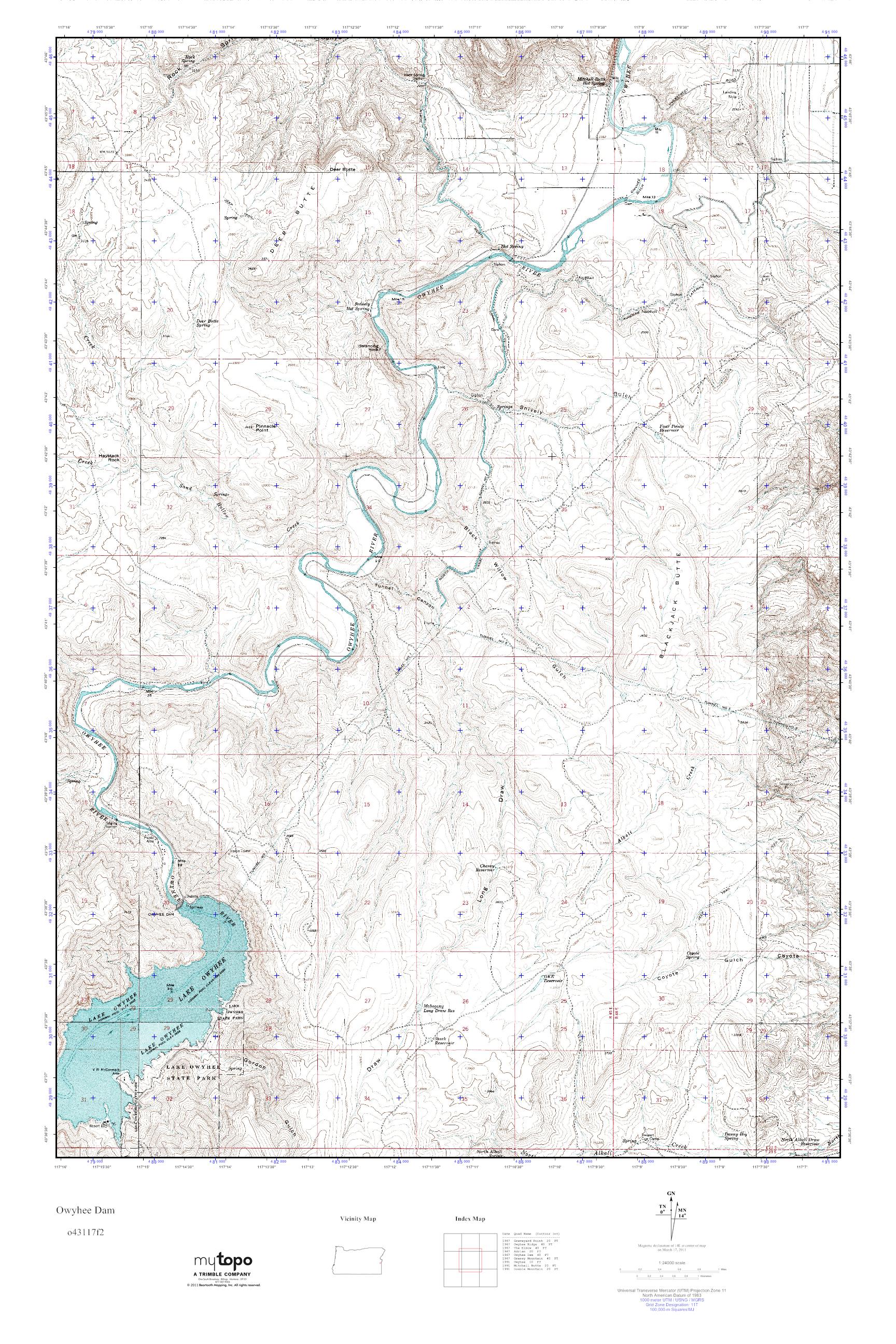 MyTopo Owyhee Dam, Oregon USGS Quad Topo Map