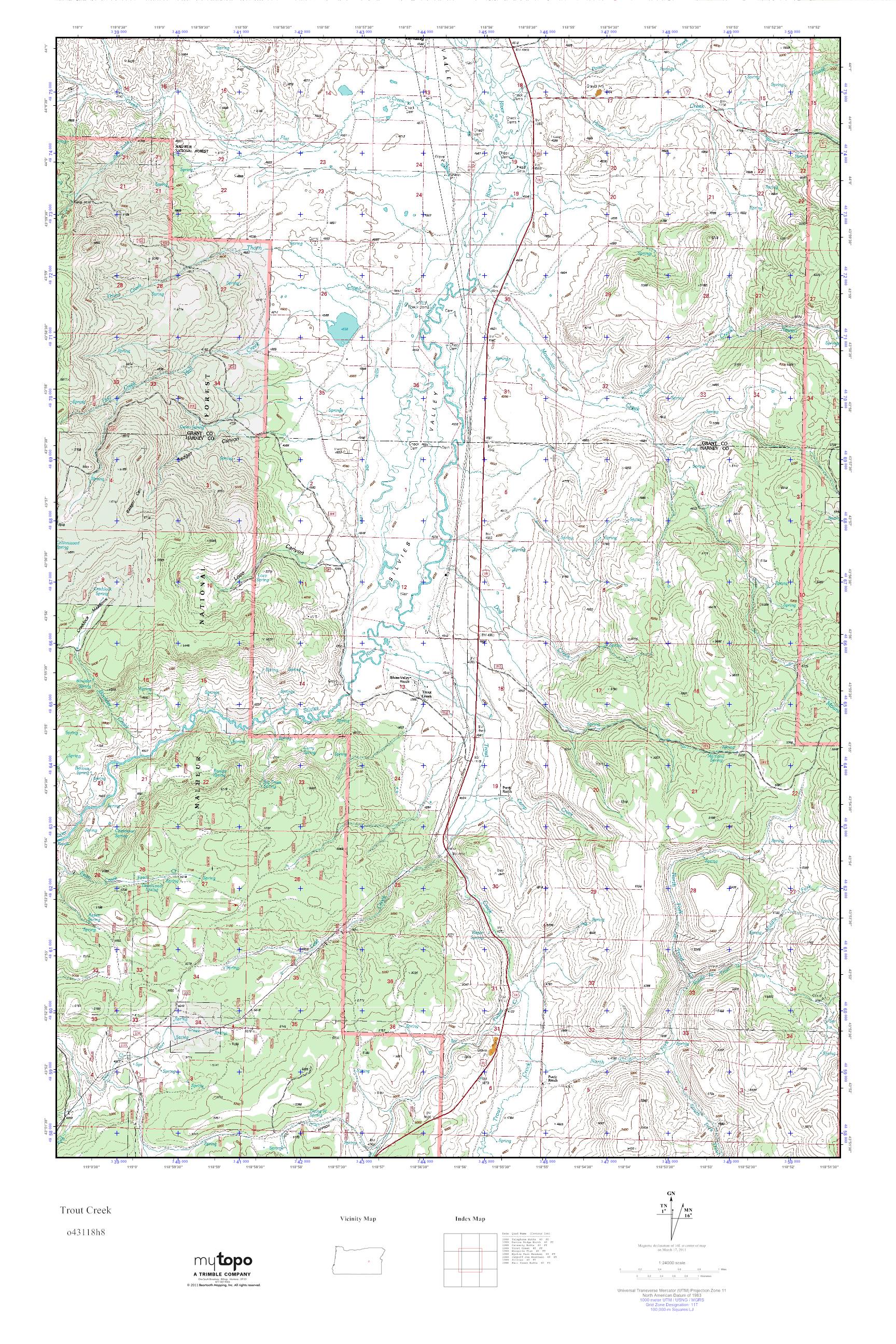 MyTopo Trout Creek, Oregon USGS Quad Topo Map