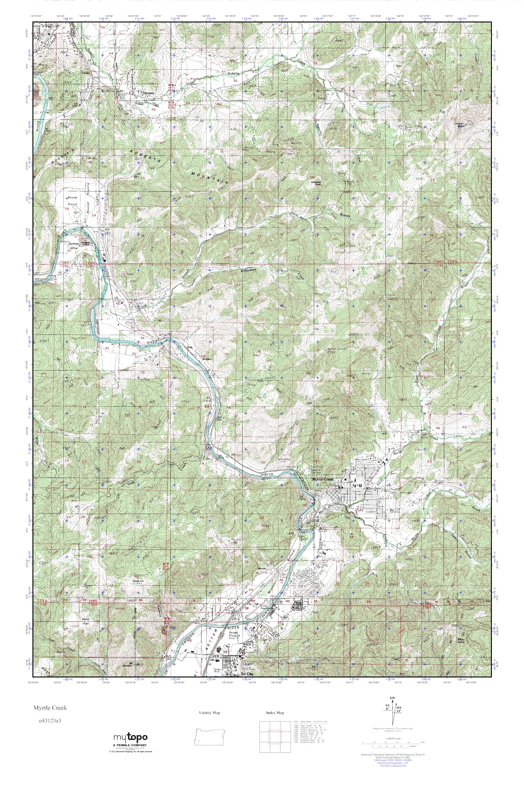 MyTopo Myrtle Creek, Oregon USGS Quad Topo Map