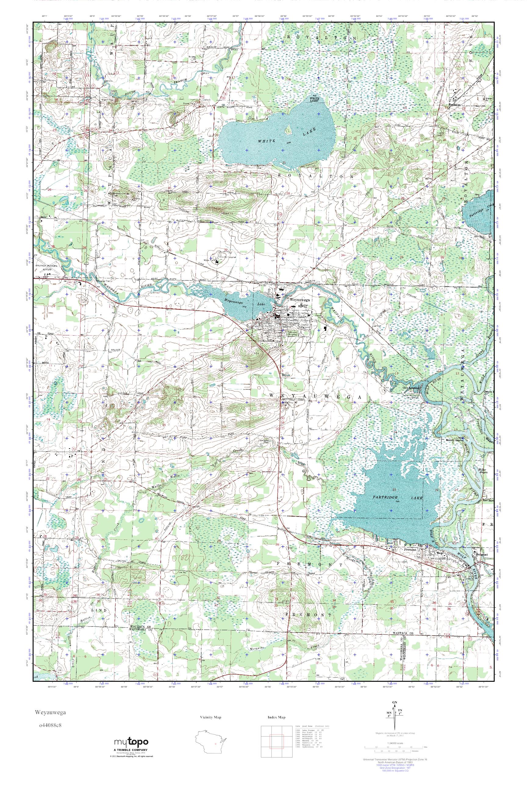 MyTopo Weyauwega, Wisconsin USGS Quad Topo Map