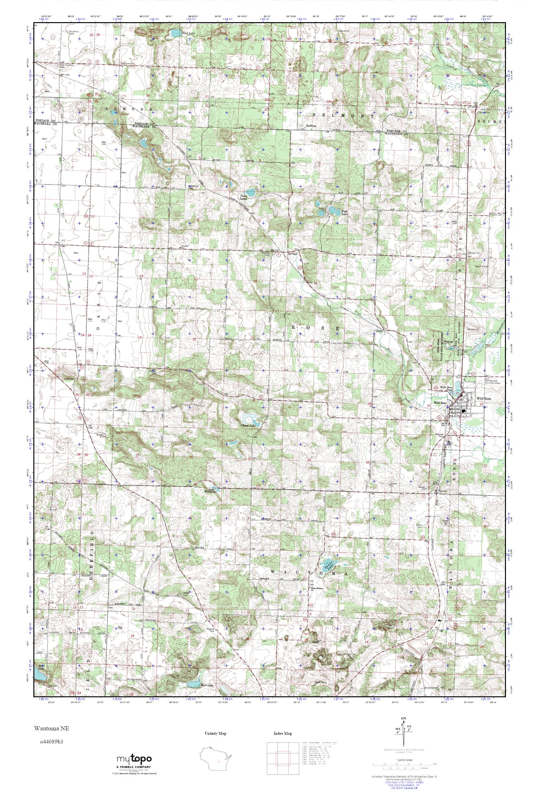MyTopo Wautoma NE, Wisconsin USGS Quad Topo Map