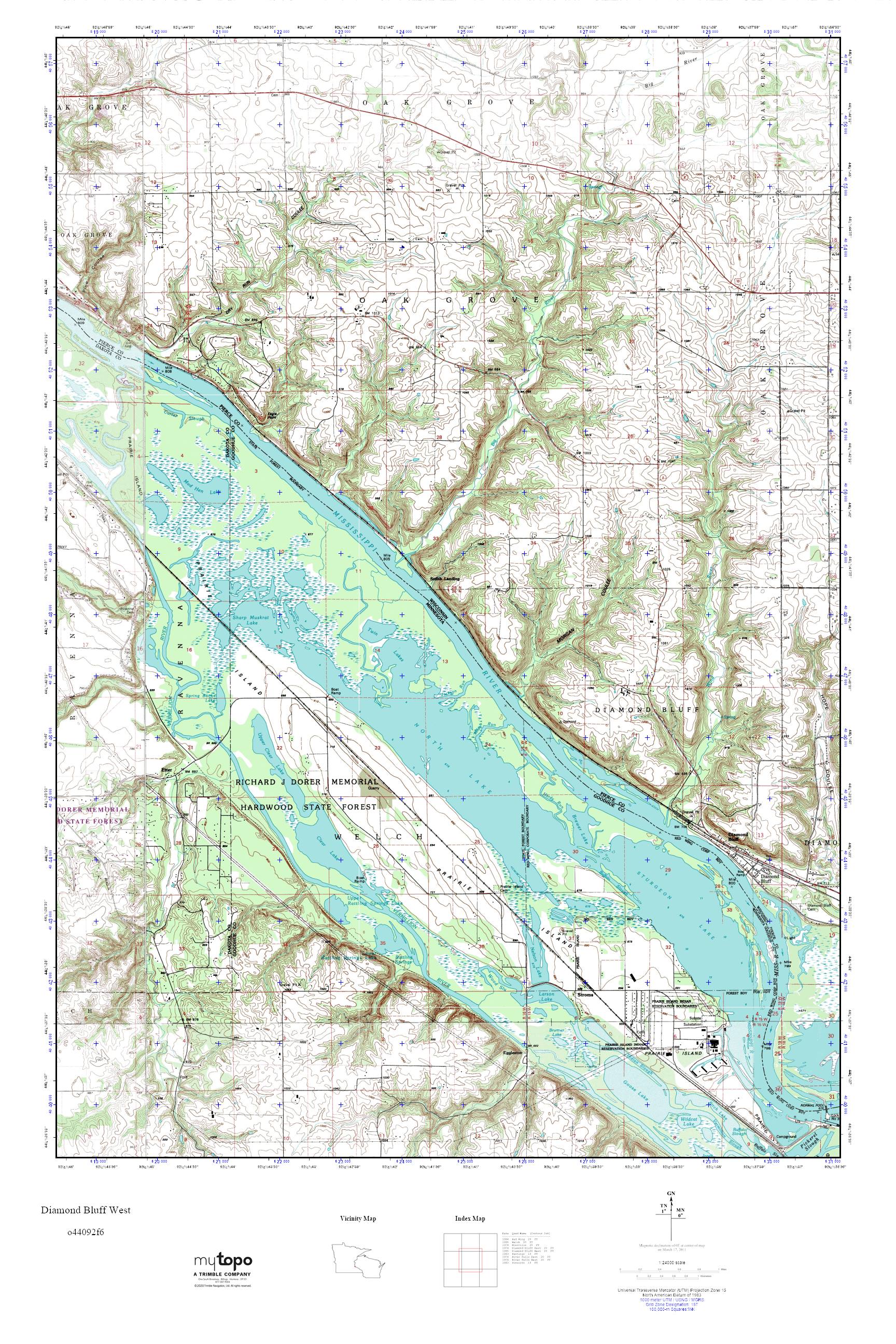 MyTopo Diamond Bluff West, Wisconsin USGS Quad Topo Map