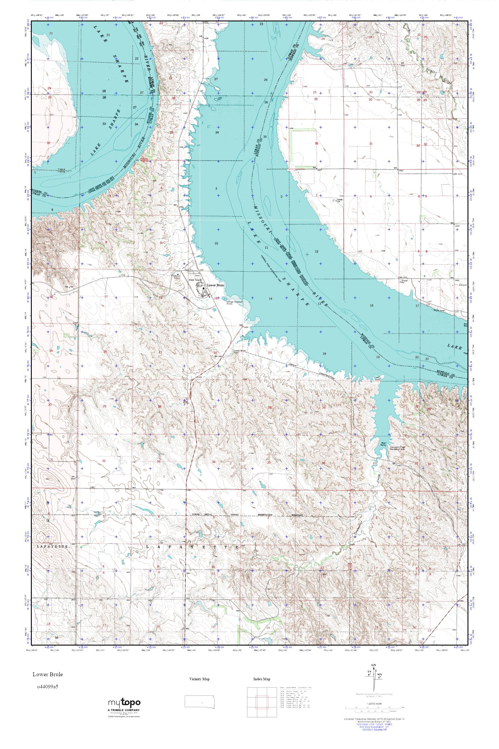 MyTopo Lower Brule, South Dakota USGS Quad Topo Map