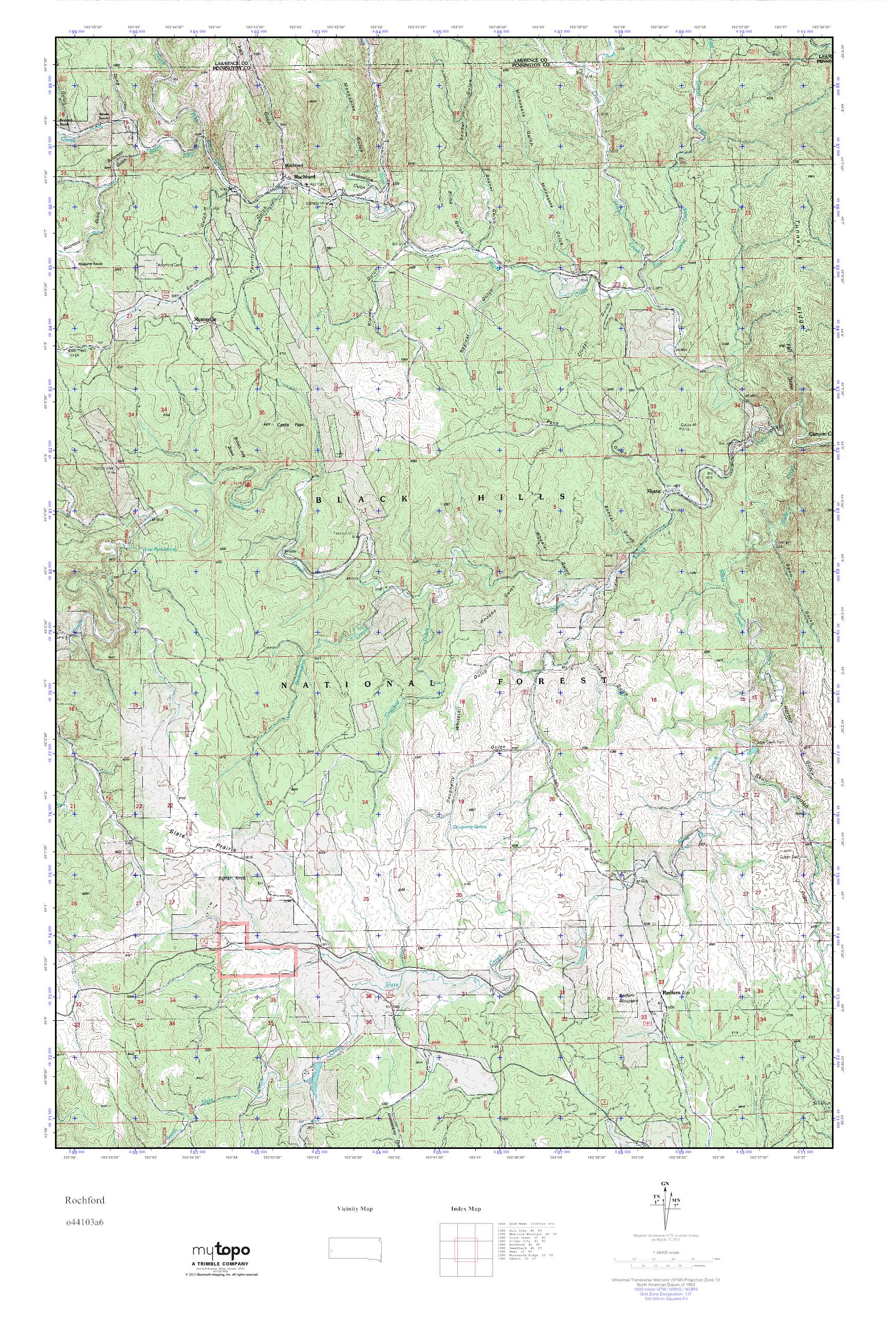 MyTopo Rochford, South Dakota USGS Quad Topo Map