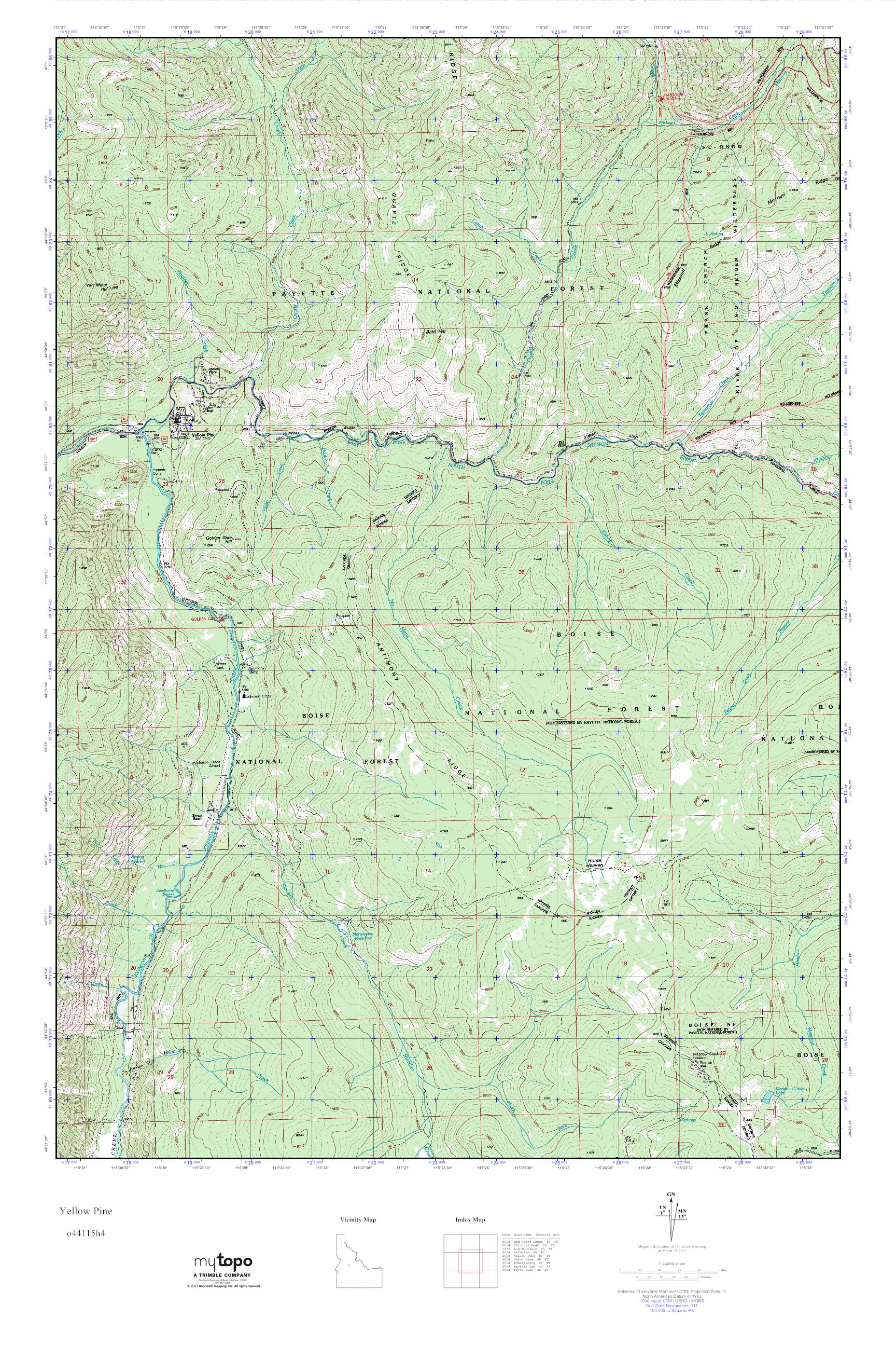 MyTopo Yellow Pine, Idaho USGS Quad Topo Map