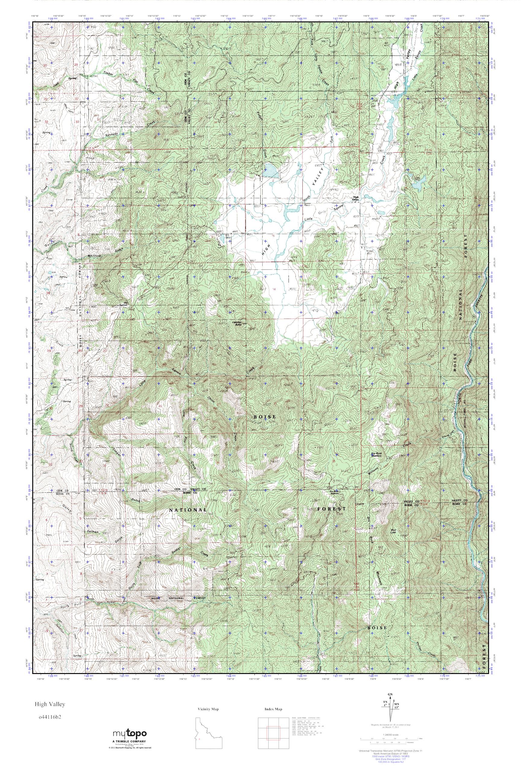MyTopo High Valley, Idaho USGS Quad Topo Map