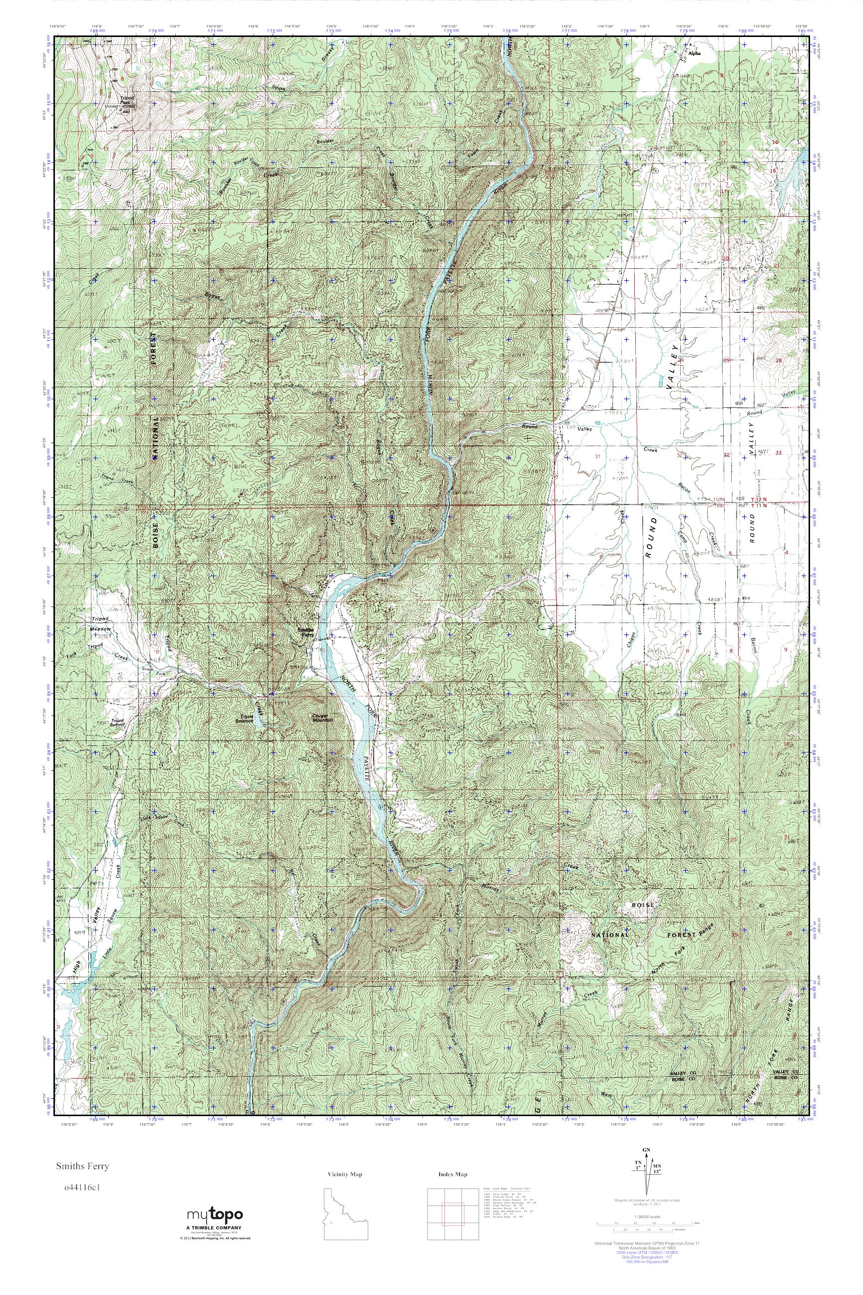 MyTopo Smiths Ferry, Idaho USGS Quad Topo Map
